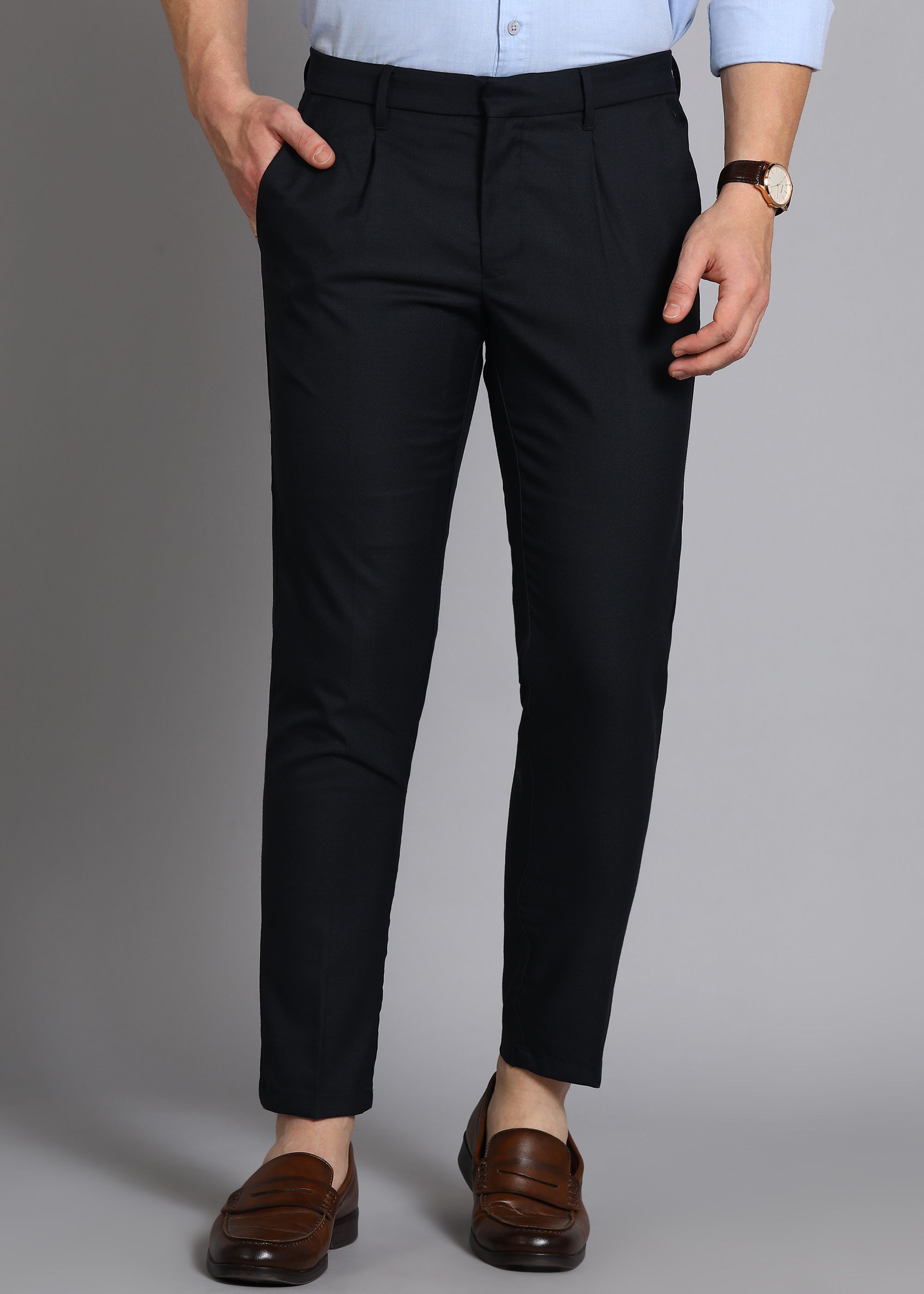 allen solly Men Slim Fit Blue Cotton Blend Trousers-picture-14