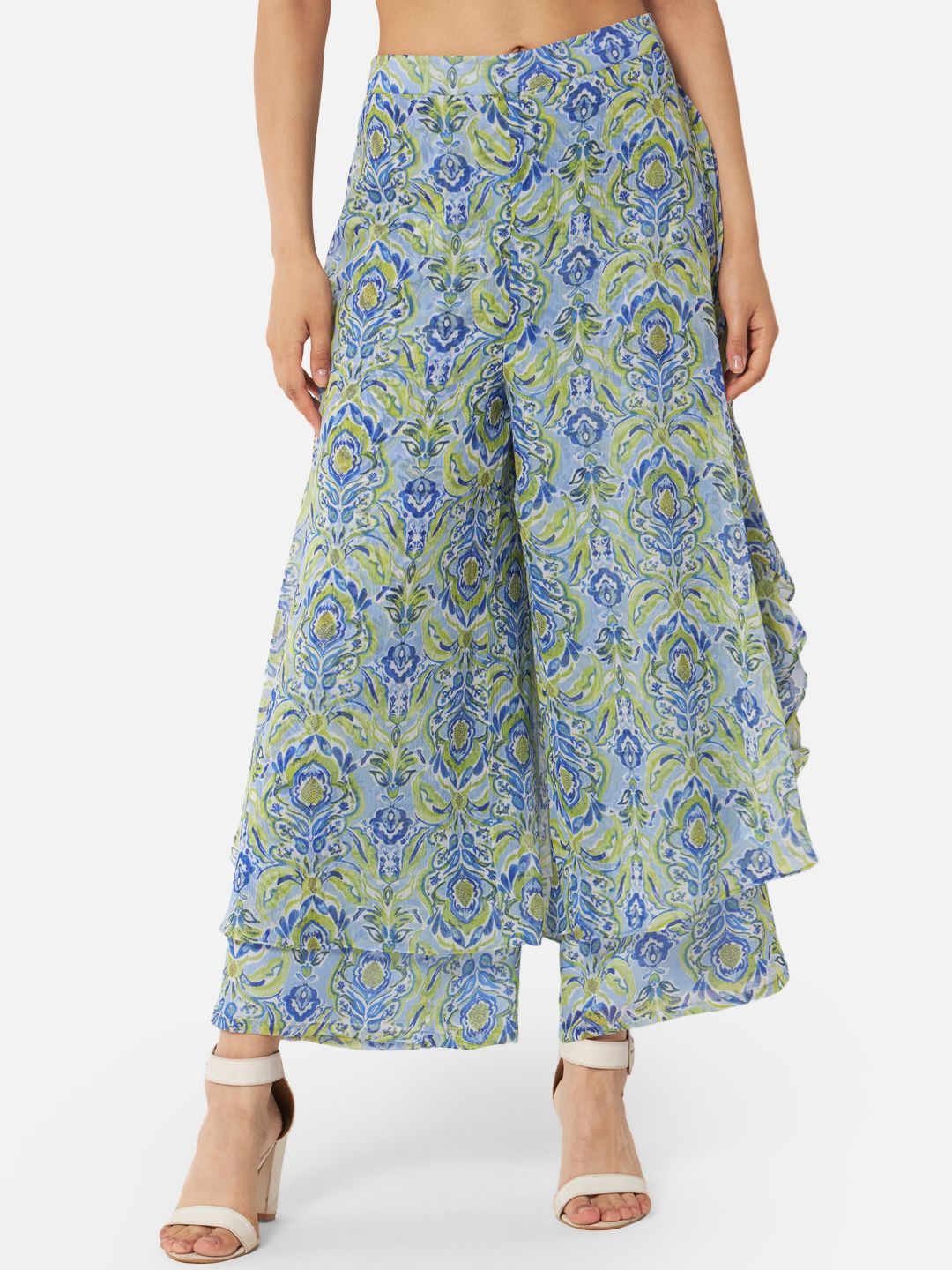 Women Flared Multicolor Georgette Trousers-image-20