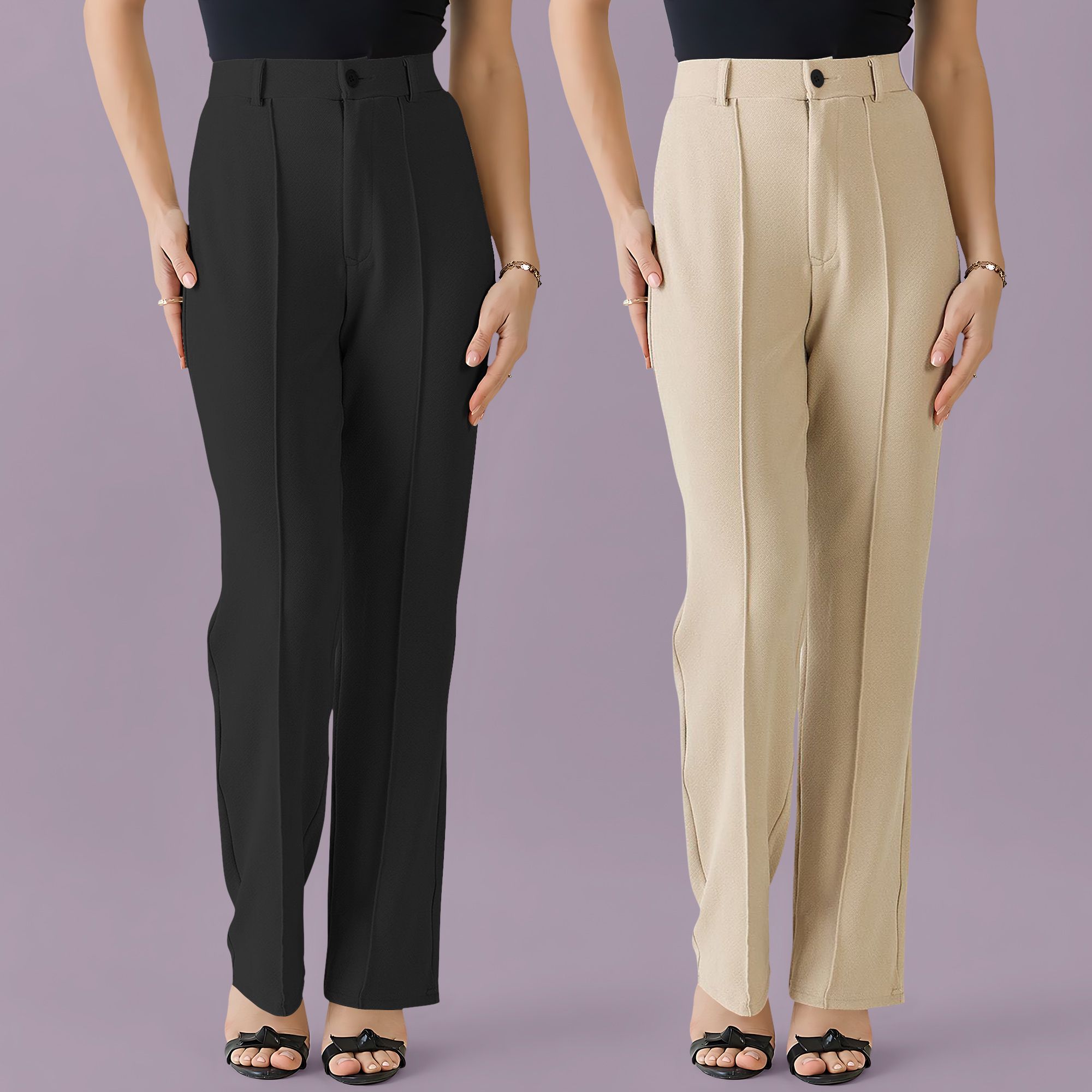 dream beauty fashion Pack of 2 Women Regular Fit Beige, Blue Polyester Trousers-picture-29