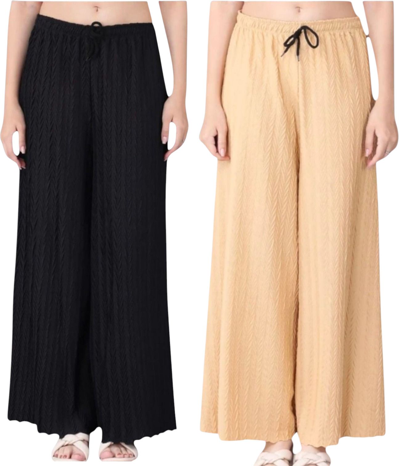 fibbizz Women Regular Fit Black, Cream Polyester Trousers-picture-17