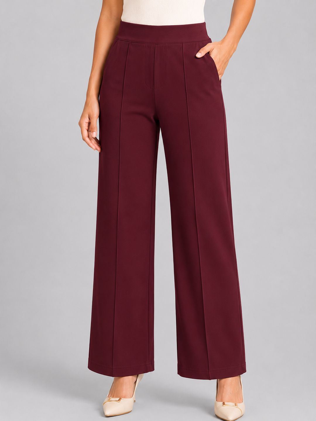 trend level Women Straight Fit Maroon Cotton Blend Trousers-picture-21