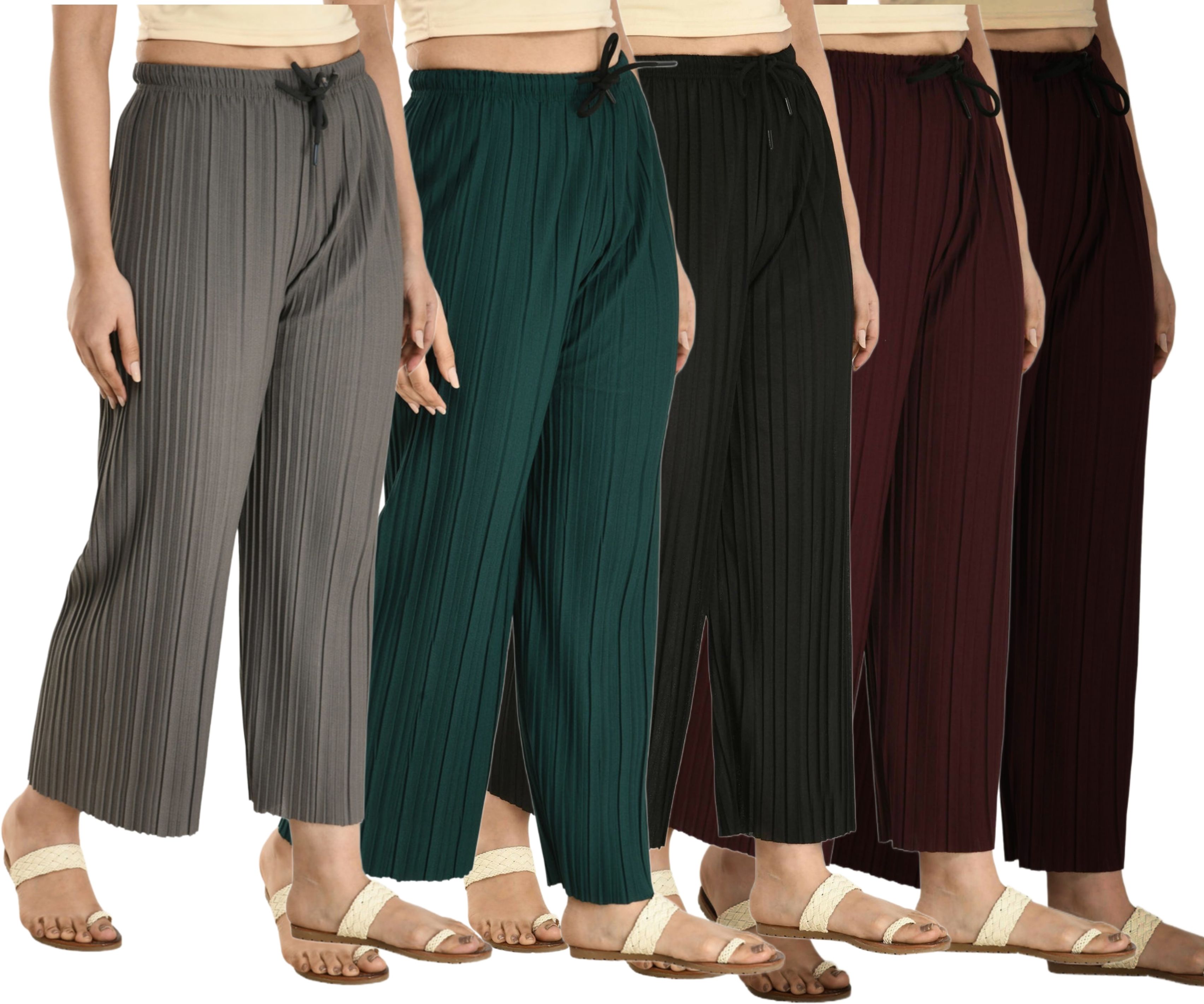 Pack of 5 Women Regular Fit Multicolor Lycra Blend Trousers