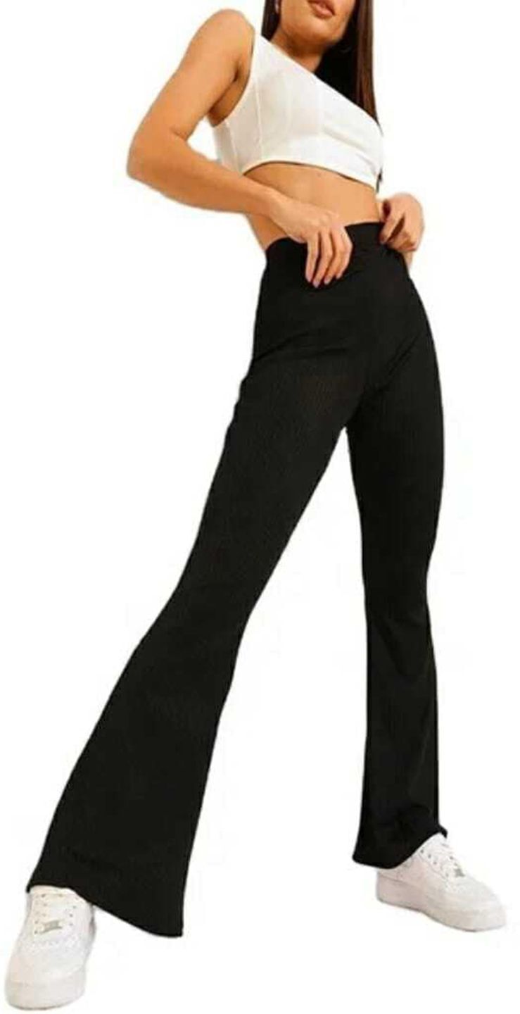 broadstar Women Flared Black Lycra Blend Trousers-picture-47