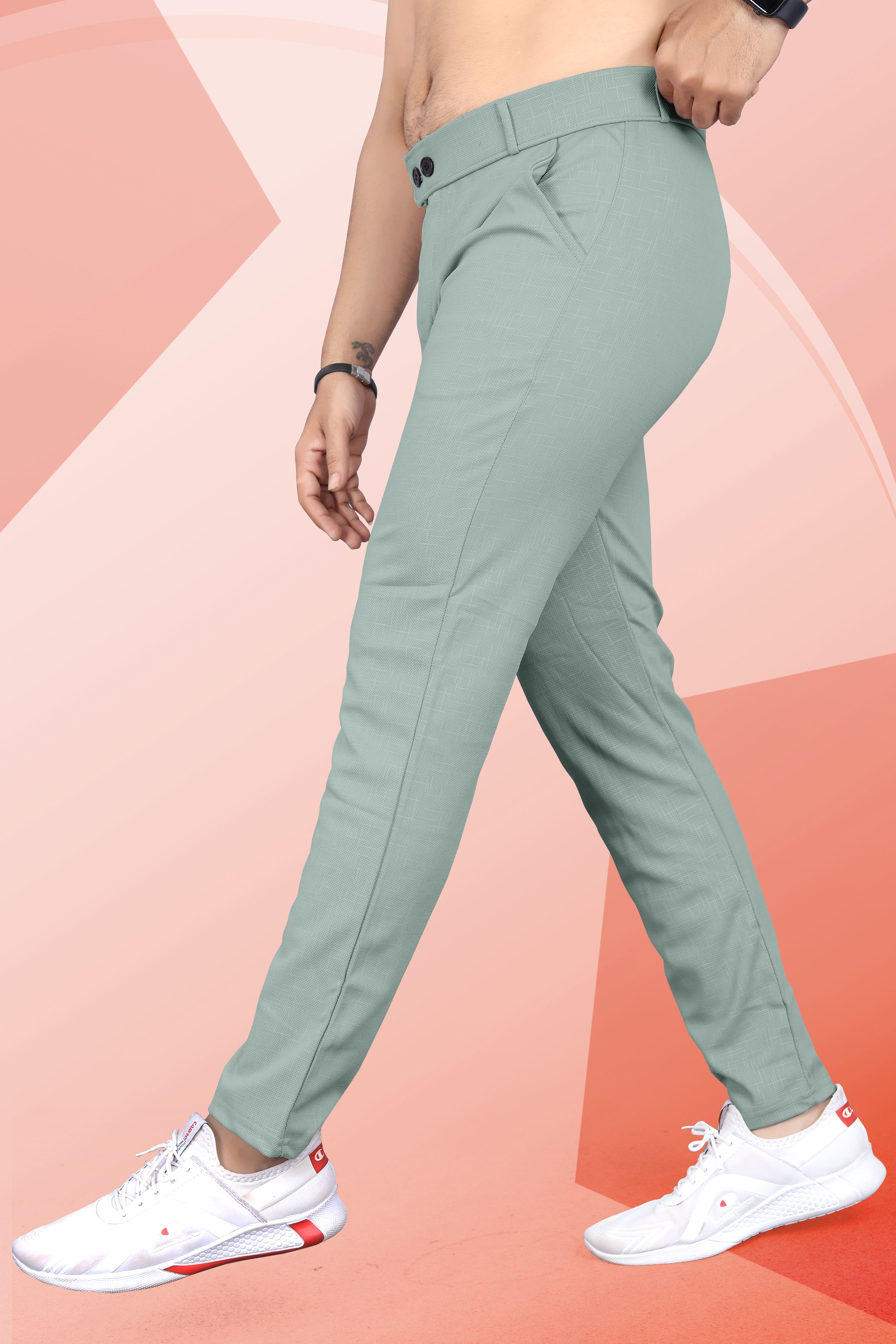 indiclub Men Slim Fit Light Green Linen Blend Trousers-picture-14