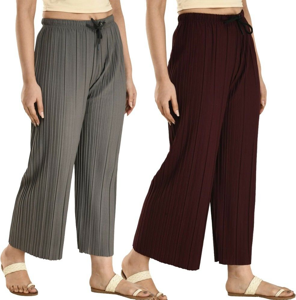 Pack of 2 Women Relaxed Multicolor Lycra Blend Trousers