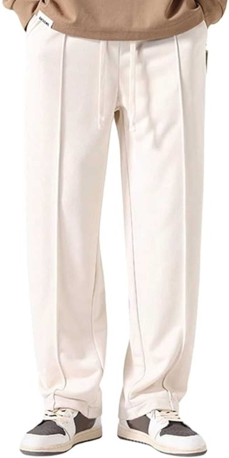 Men Loose Fit Cream Linen Blend Trousers