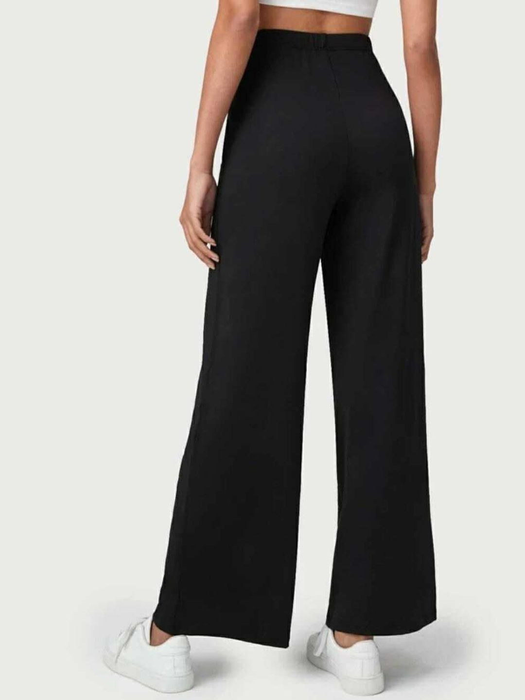 Women Loose Fit Black Viscose Rayon Trousers-image-8