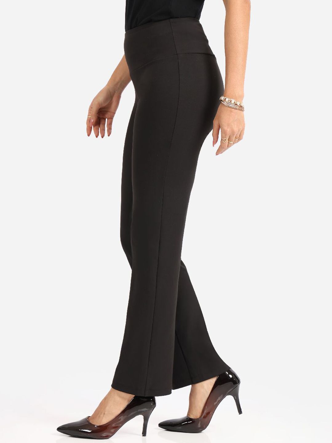 Women Regular Fit Black Polyester Trousers-image-12