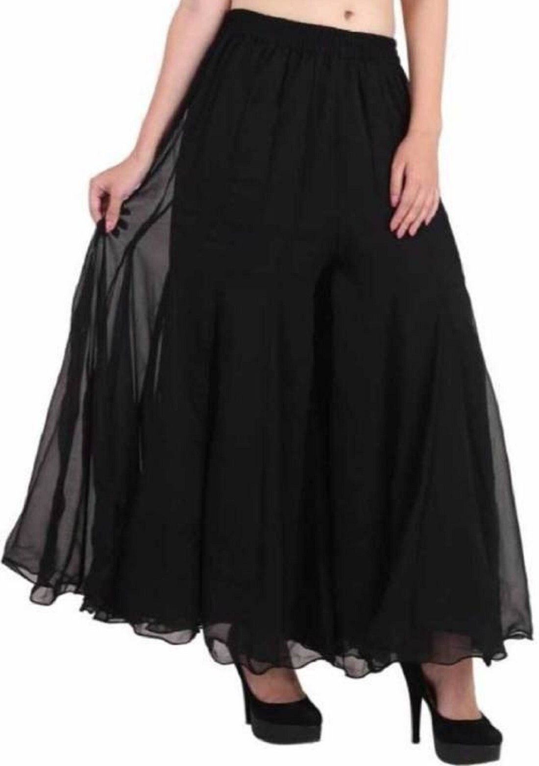 Women Regular Fit Black Georgette Trousers-image-5