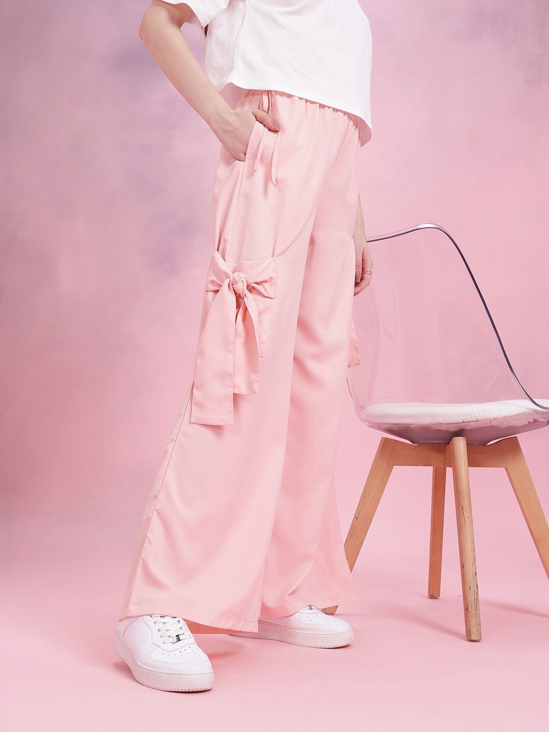 dressberry Women Flared Pink Polyester Trousers-picture-8
