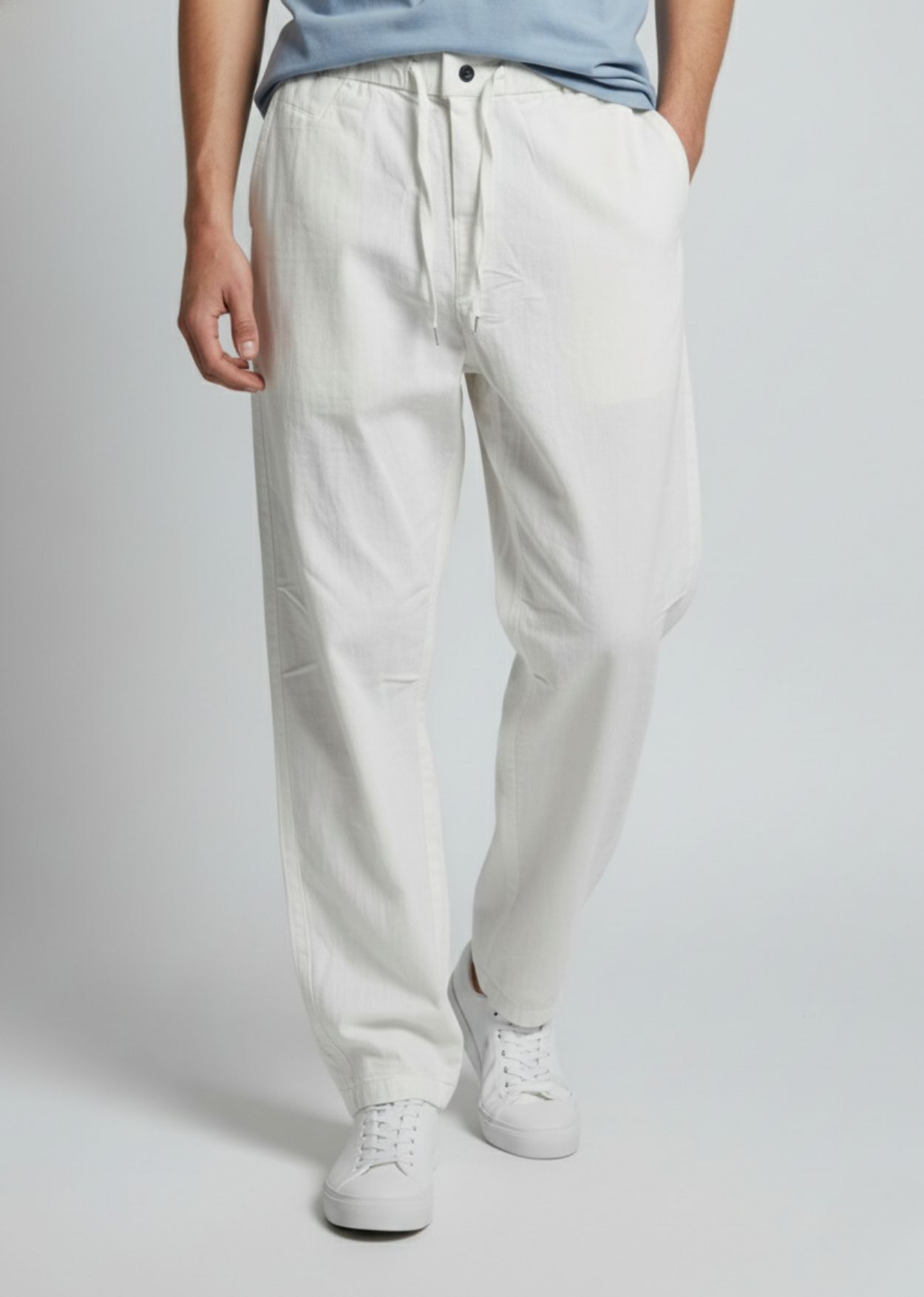 indiclub Men Regular Fit White Linen Blend Trousers-picture-28