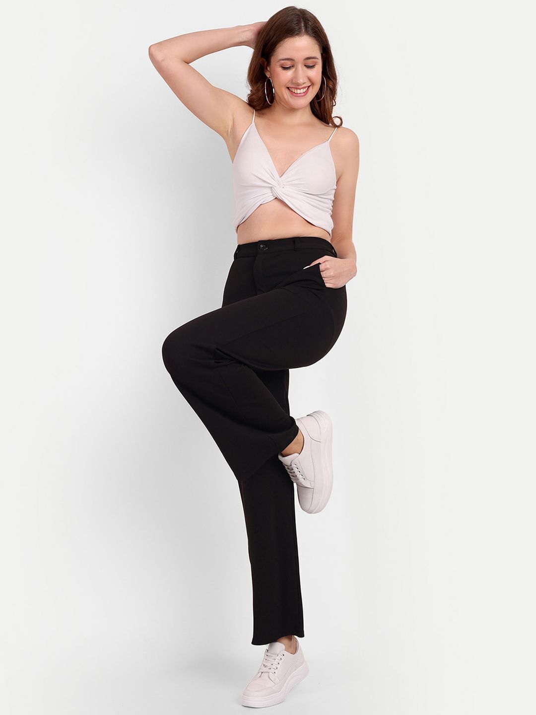 broadstar Women Loose Fit Black Lycra Blend Trousers-picture-5