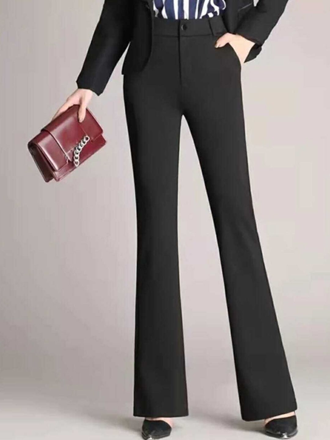 broadstar Women Flared Black Lycra Blend Trousers-picture-27