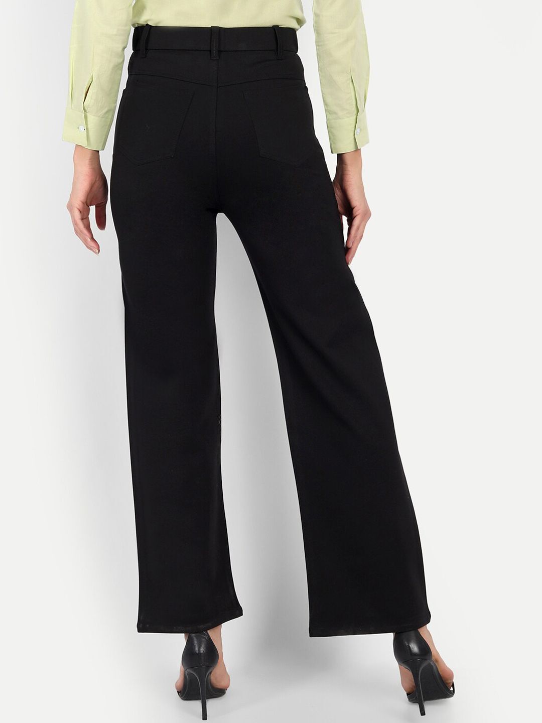Women Loose Fit Black Lycra Blend Trousers-image-48