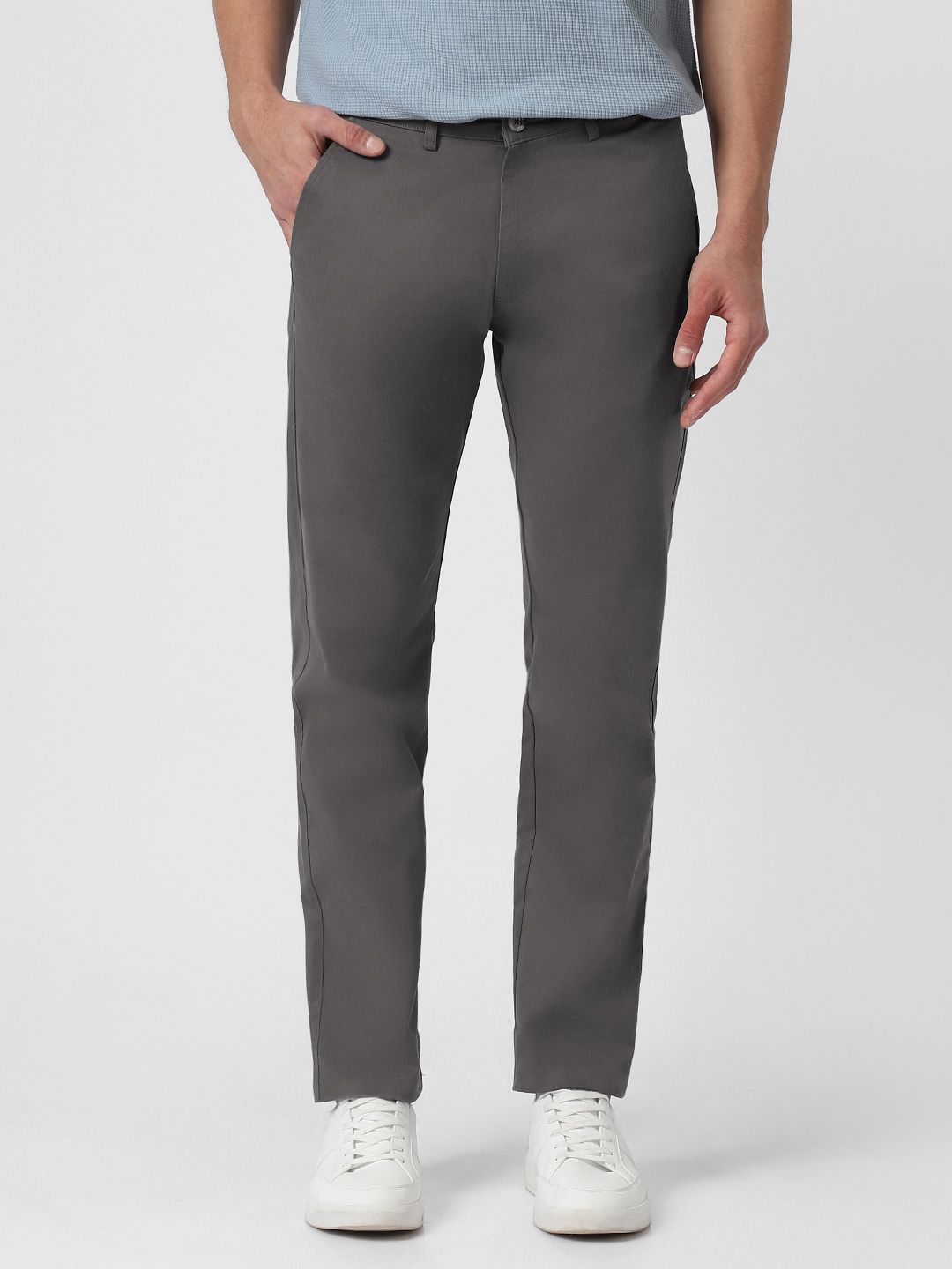 urbano fashion Men Slim Fit Grey Cotton Blend Trousers-picture-13