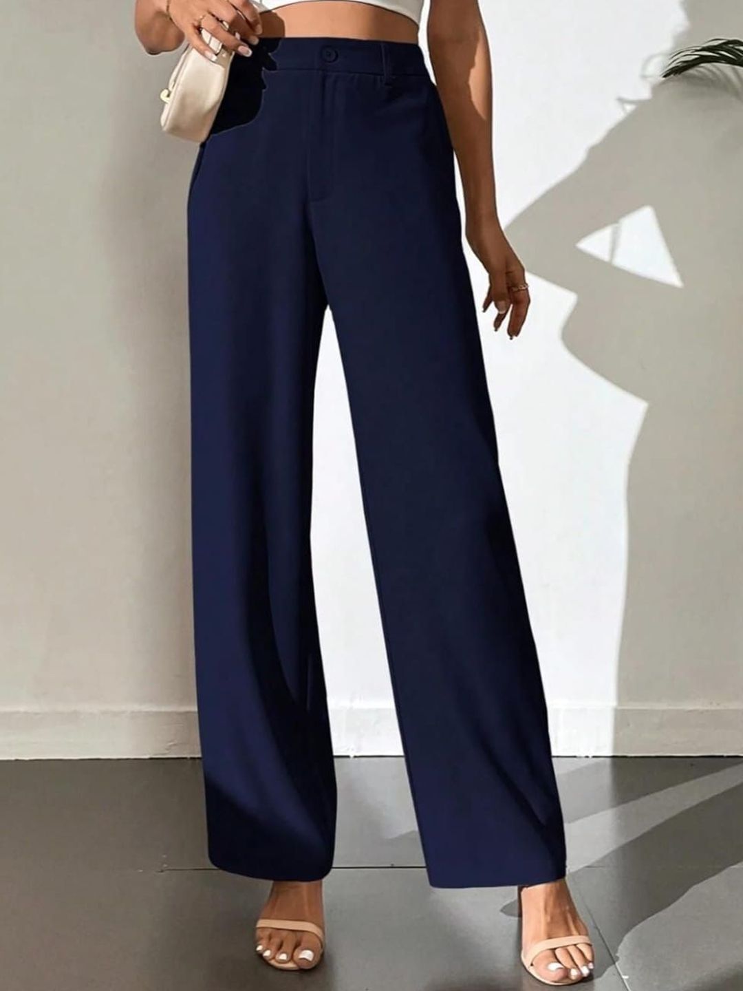 Women Regular Fit Blue Lycra Blend Trousers-image-42