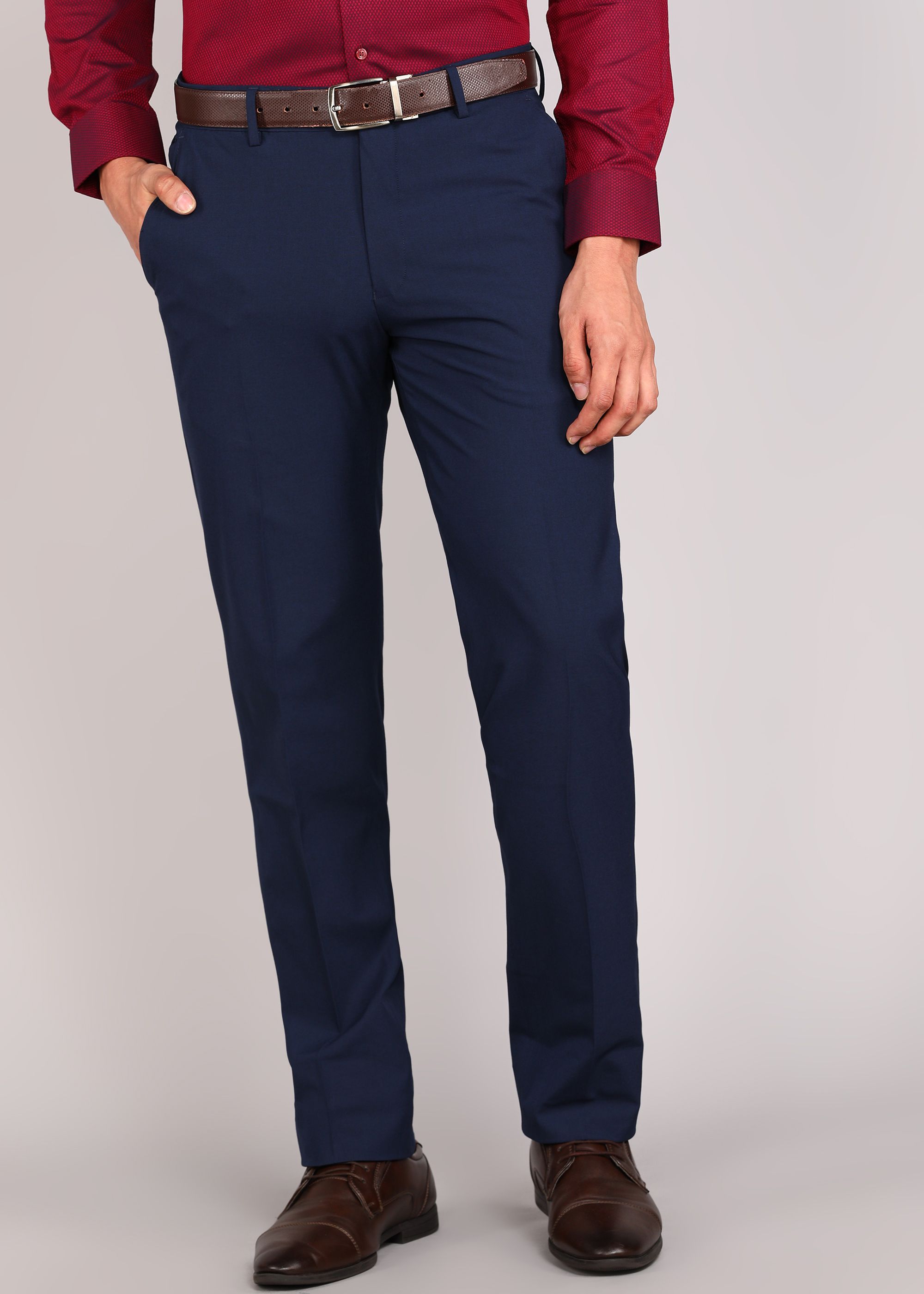 louis philippe Men Slim Fit Dark Blue Polycotton Trousers-picture-24