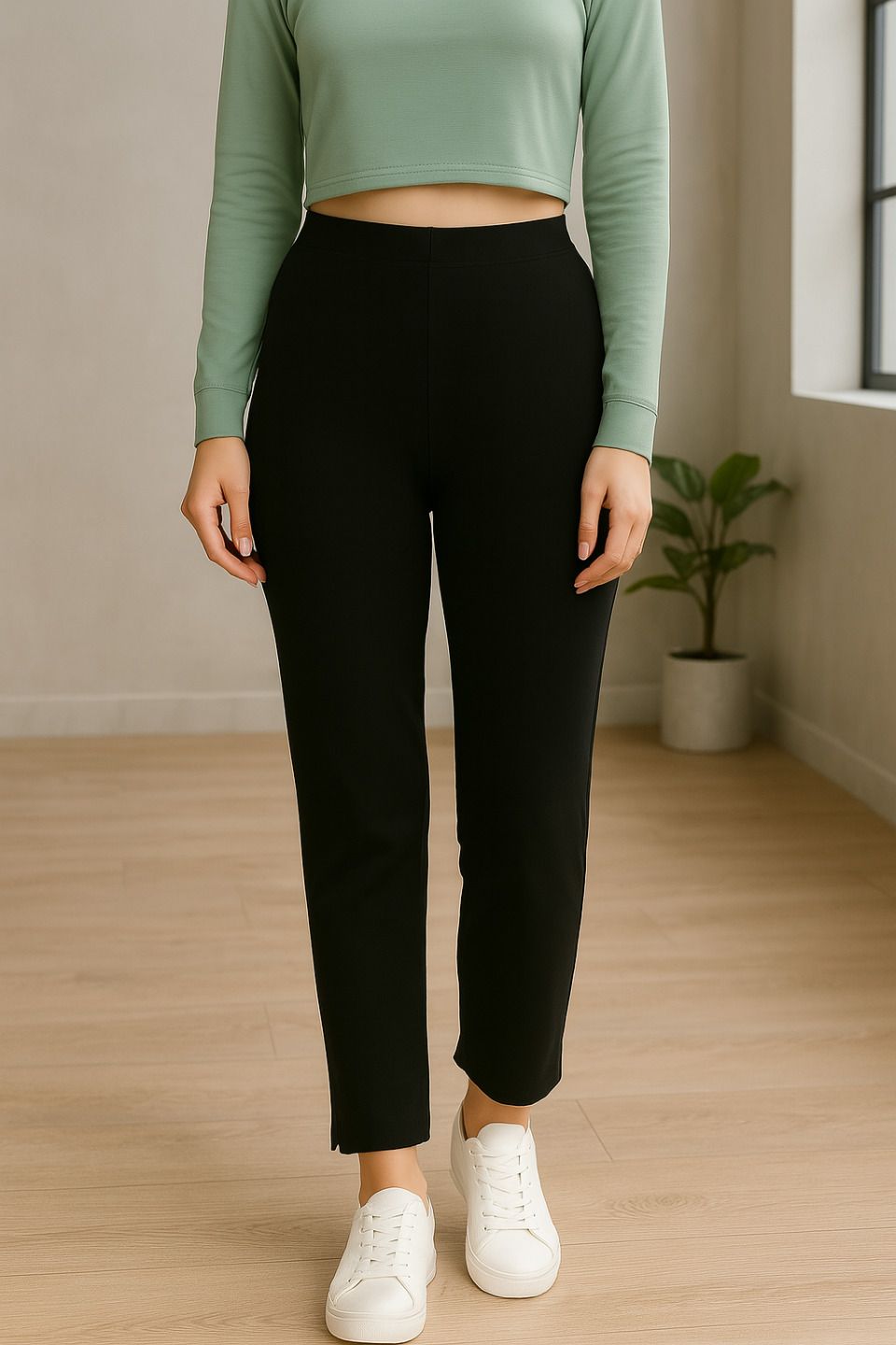 dollar missy Women Straight Fit Black Cotton Blend Trousers-picture-20