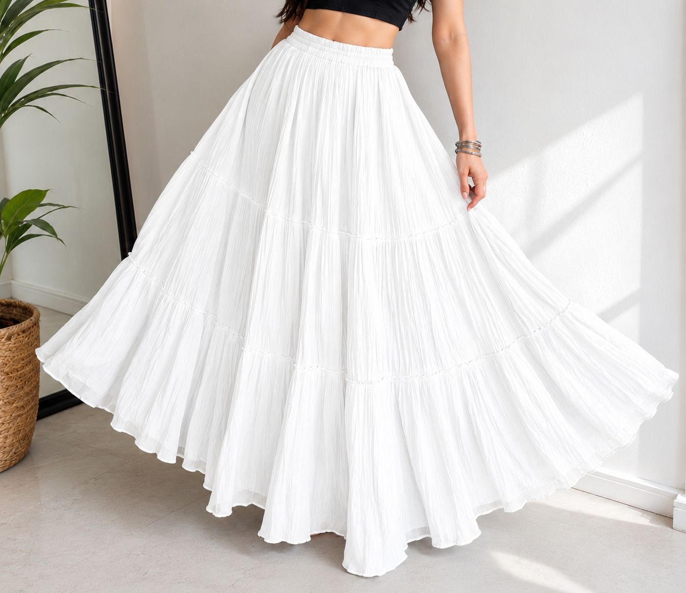 Women Solid Flared White Skirt-image-41
