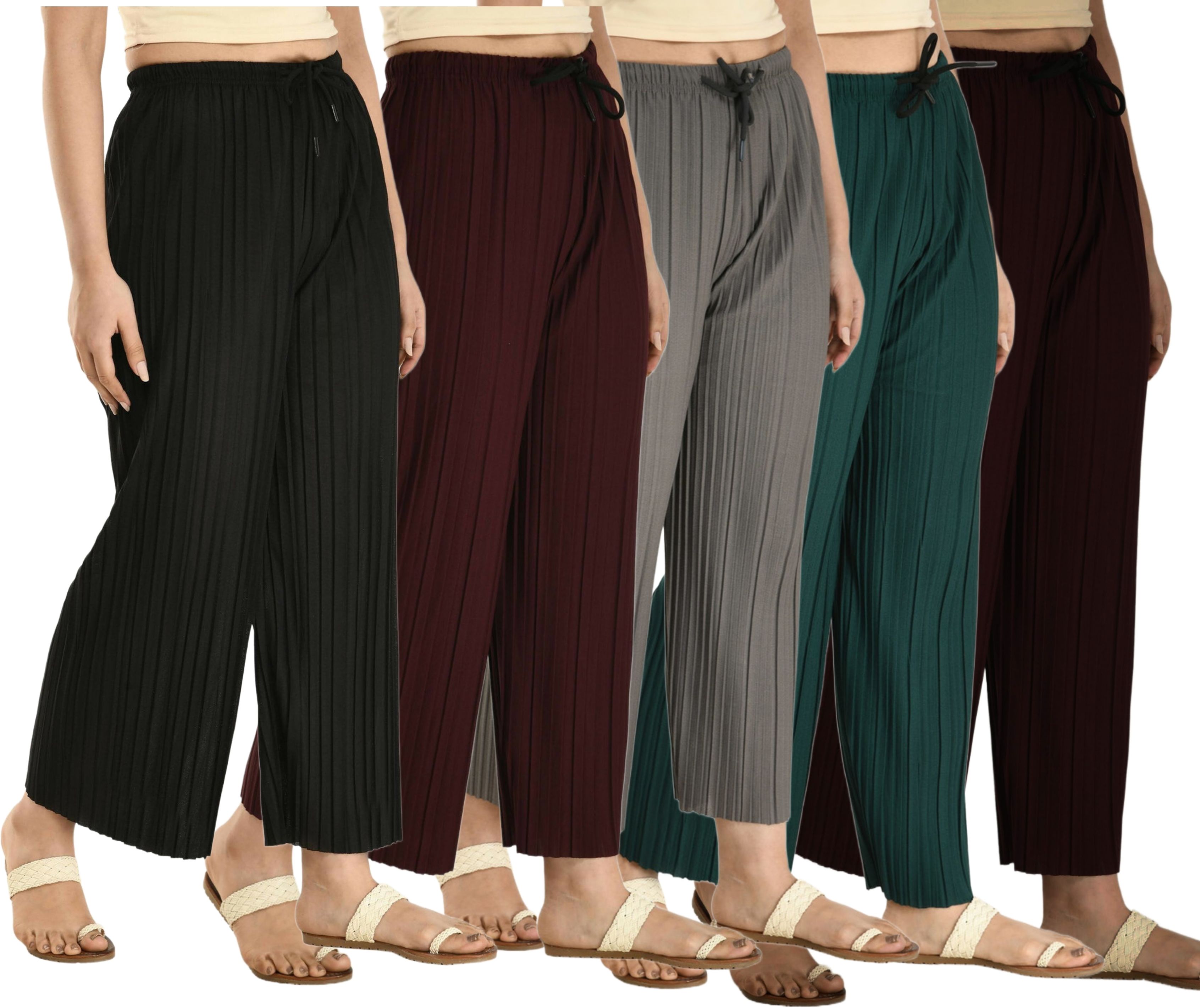 Pack of 5 Women Regular Fit Multicolor Lycra Blend Trousers-image-20