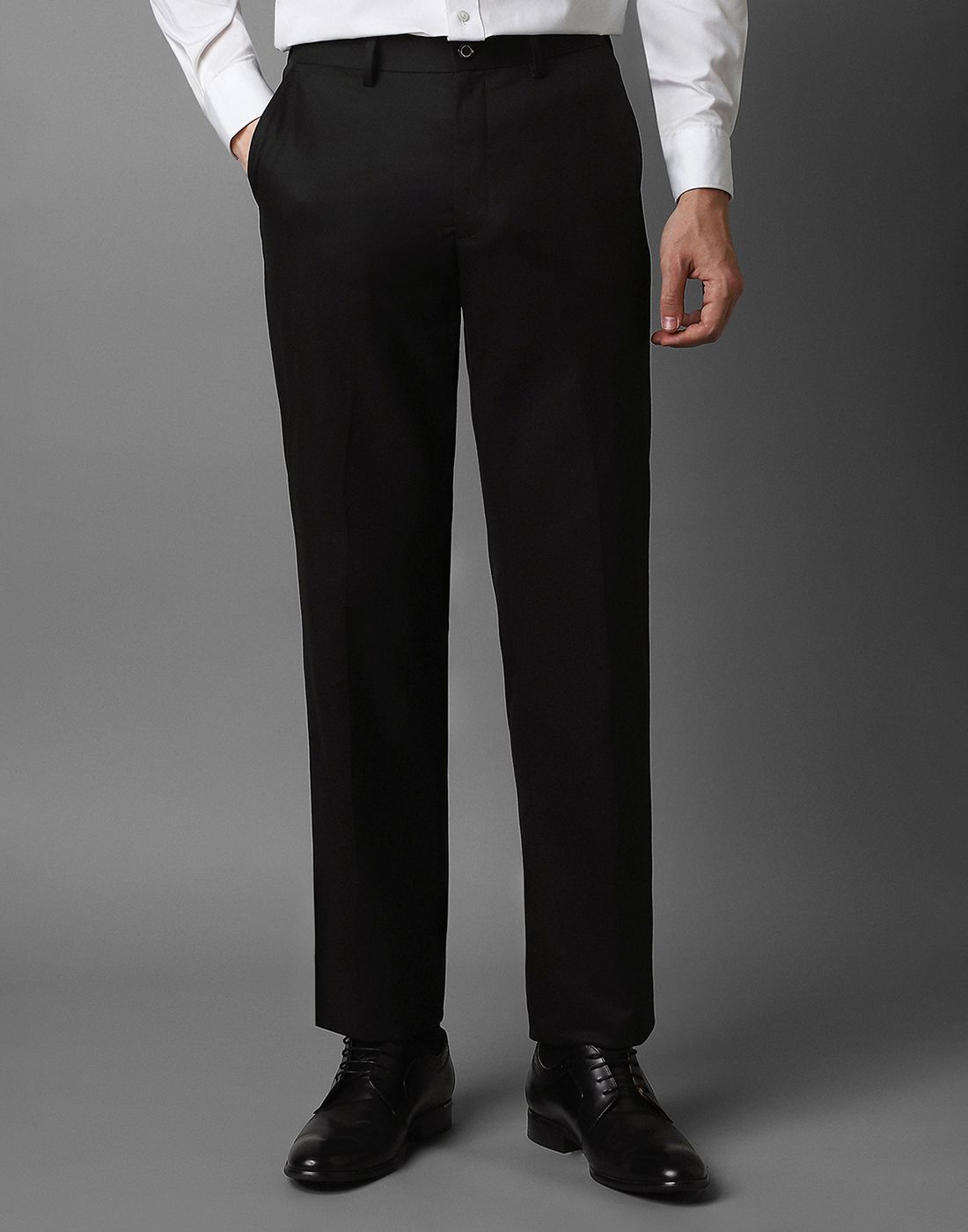 louis philippe Men Regular Fit Black Polyester Trousers-picture-13