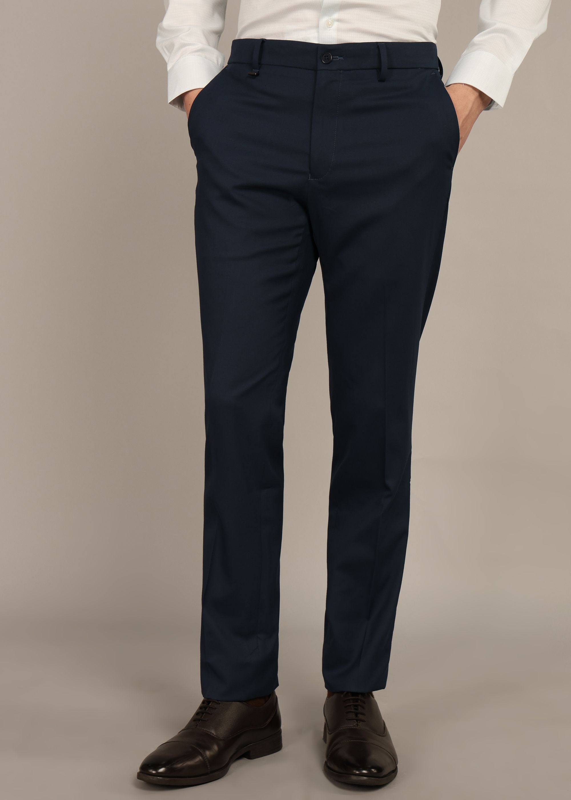 van heusen Men Slim Fit Dark Blue Polyester Trousers-picture-13