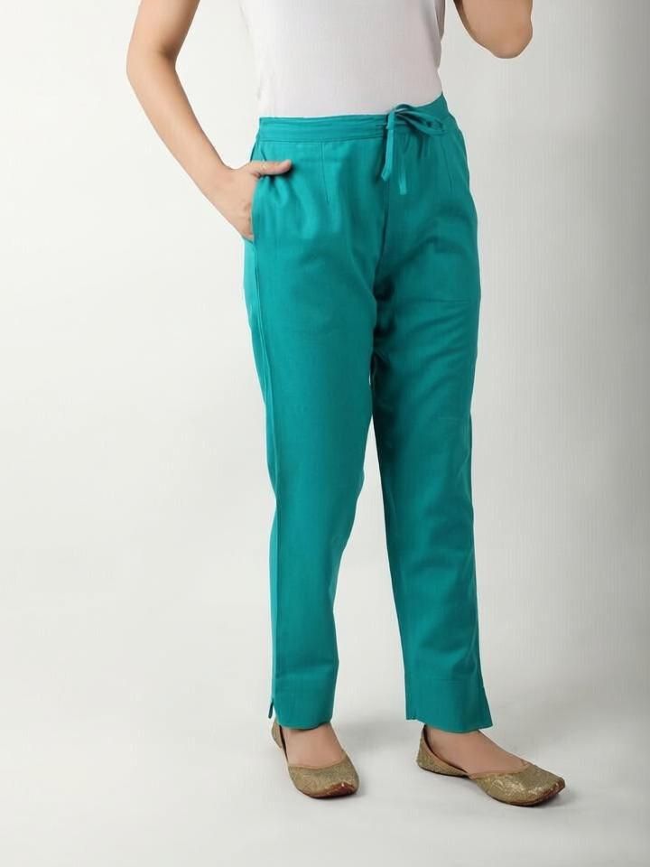 oxinexx Women Regular Fit Green Pure Cotton Trousers-picture-11