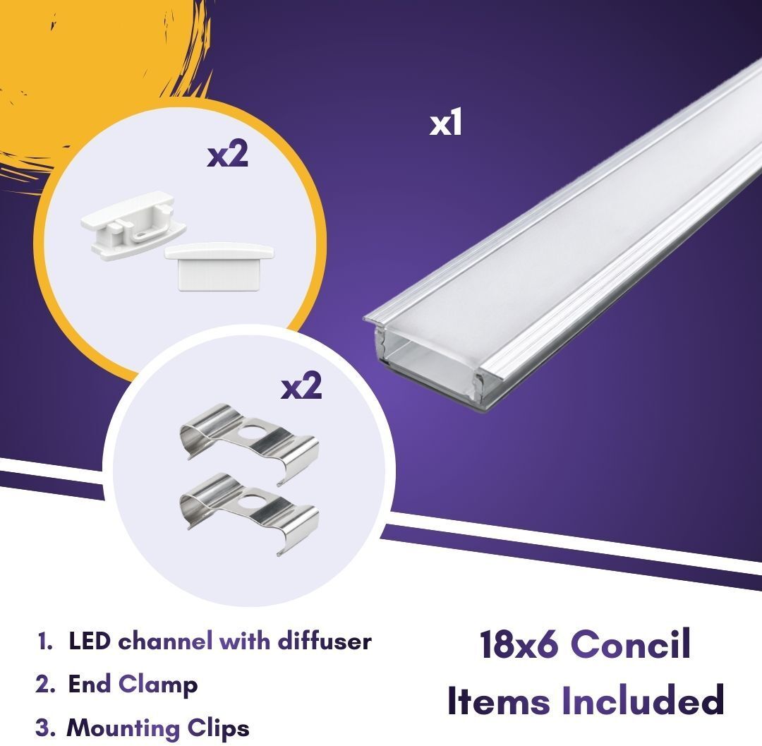 CONCILE-ALUMINIUM-PROFILE-CHANNEL-18X06-1 METER-PACK 1- WITHOUT LED STRIP 12 W 16 cm Tube Light-image-32