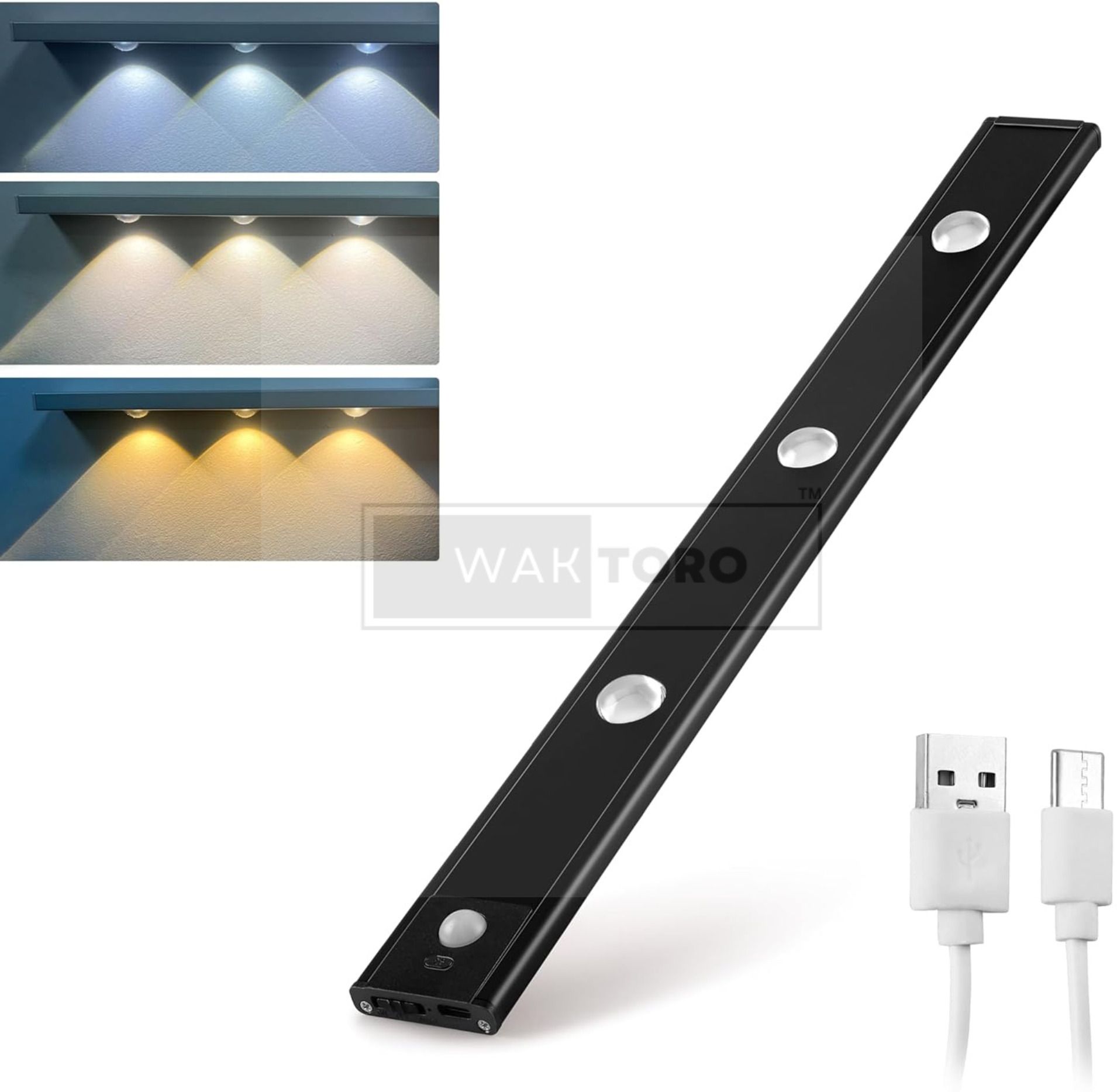 WAKTORO 40cm Motion Sensor Under Cabinet LED 5 W 40 cm Tube Light (Black) 5 W 40 cm Tube Light-image-19