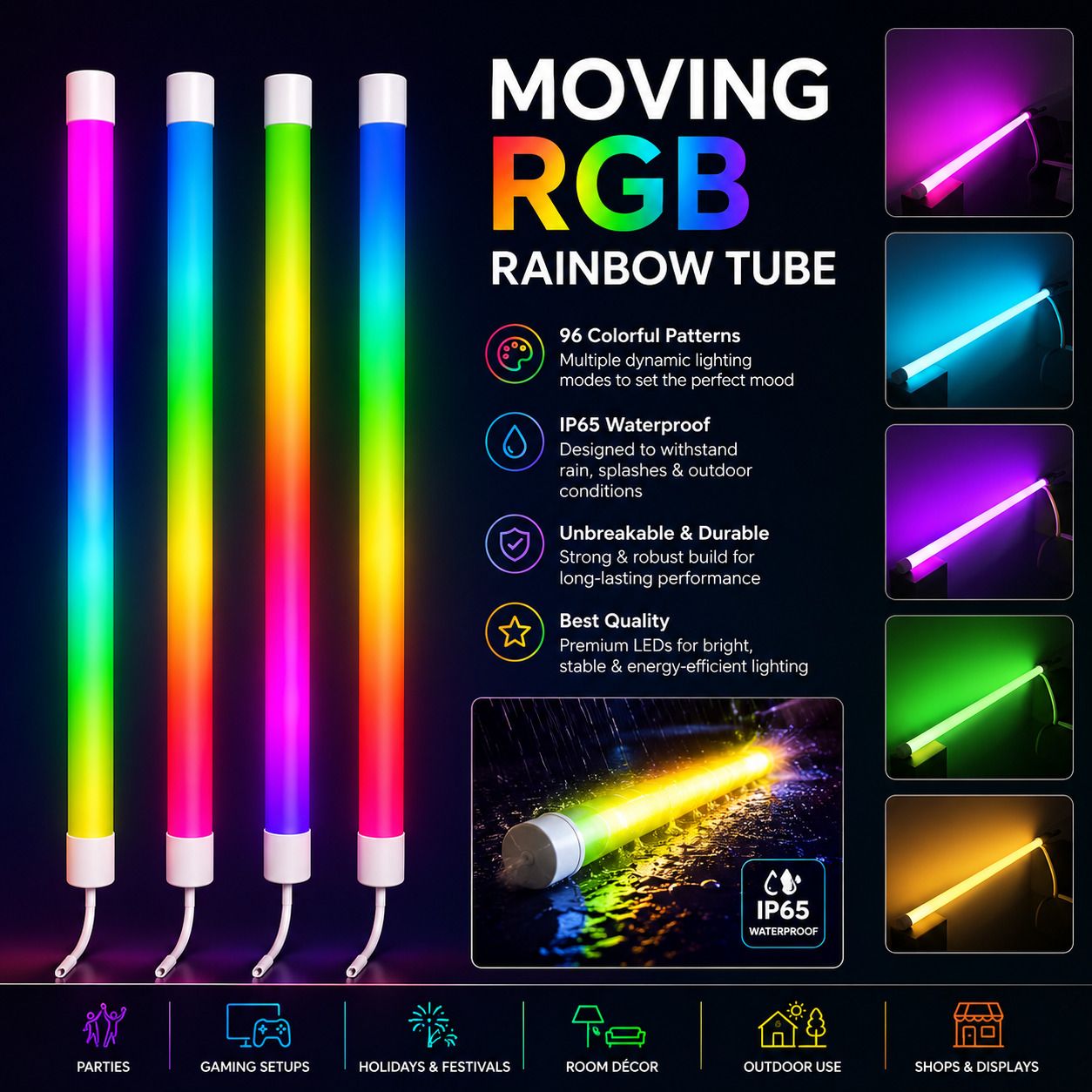 RGB Color Changing LED Tube Light / Floor Lamp (IP65 Waterproof, 96 Patterns) 10 W 41 cm Tube Light-image-42