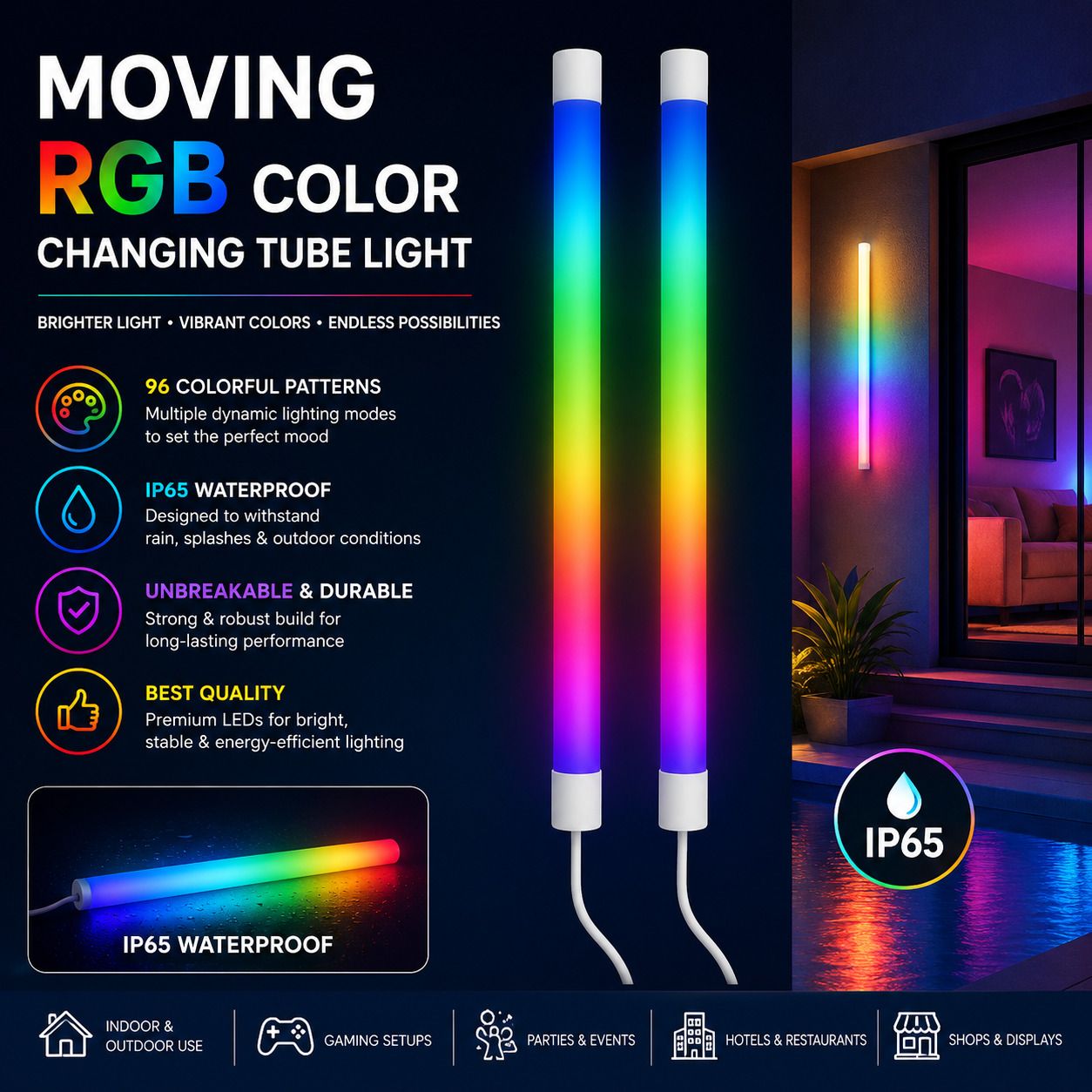 RGB Color Changing LED Tube Light / Floor Lamp (IP65 Waterproof, 96 Patterns) 10 W 41 cm Tube Light-image-41