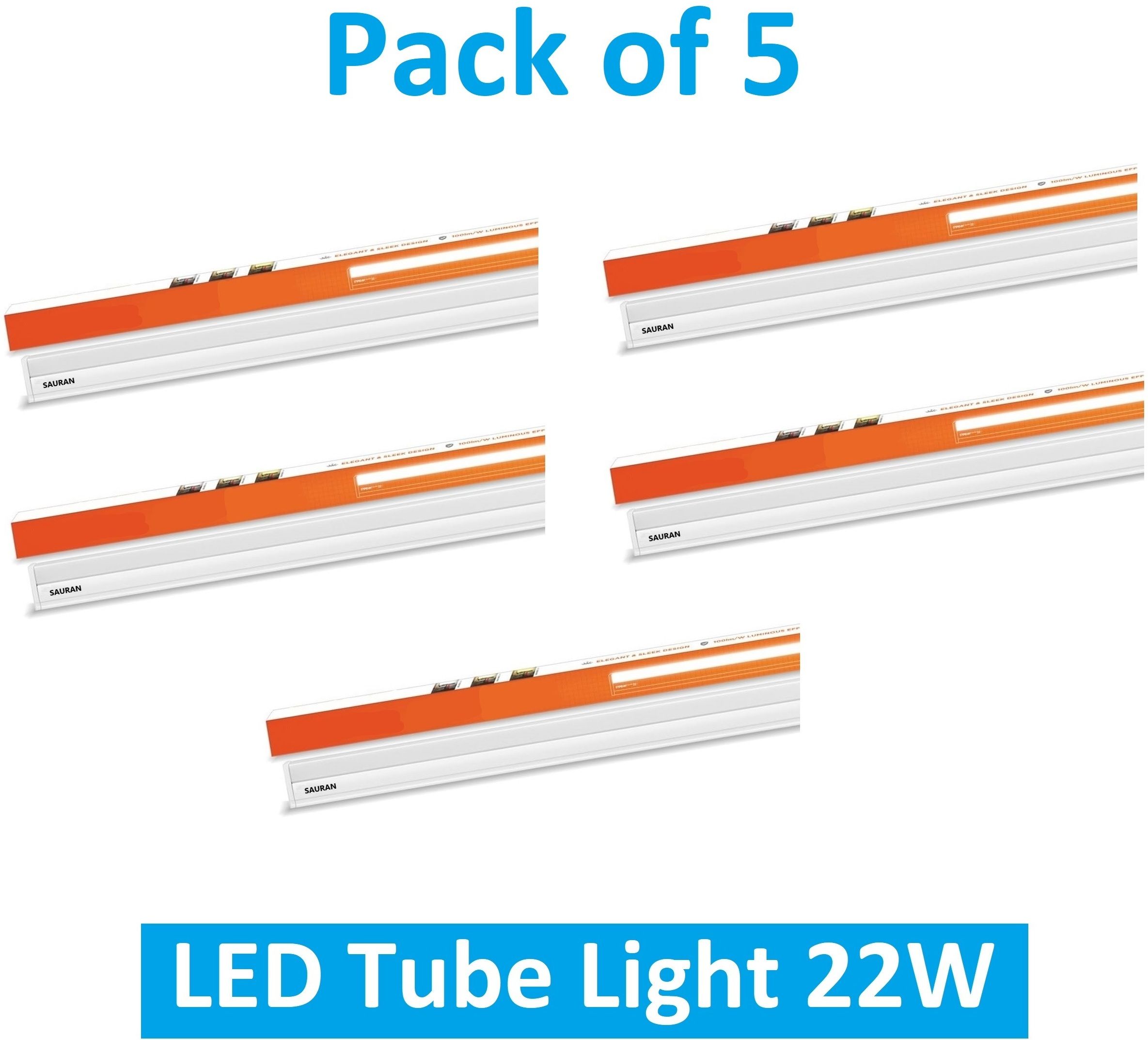 sauran Pack of 5 Pure White LED Tube Light 22W LTL4.3 (With 1 Yr Warranty) 22 W 6 cm Tube Light-picture-22
