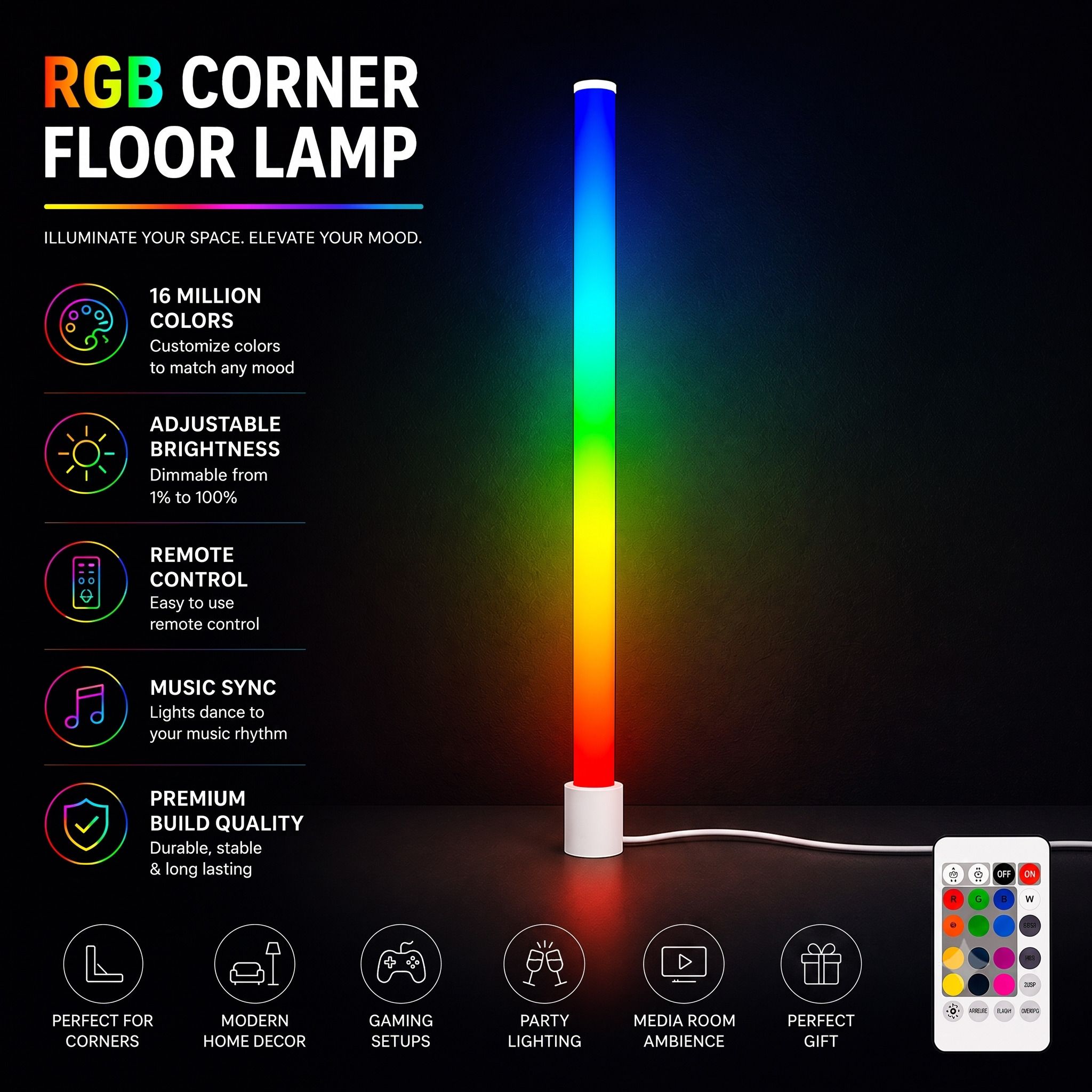 RGB Color Changing LED Tube Light / Floor Lamp (IP65 Waterproof, 96 Patterns) 10 W 41 cm Tube Light-image-6