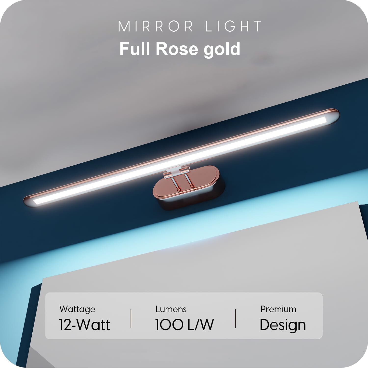 12W LED Mirror Light for Bathroom, Premium Rose Gold Vanity Wall Lamp 12 W 50 cm Tube Light-image-20