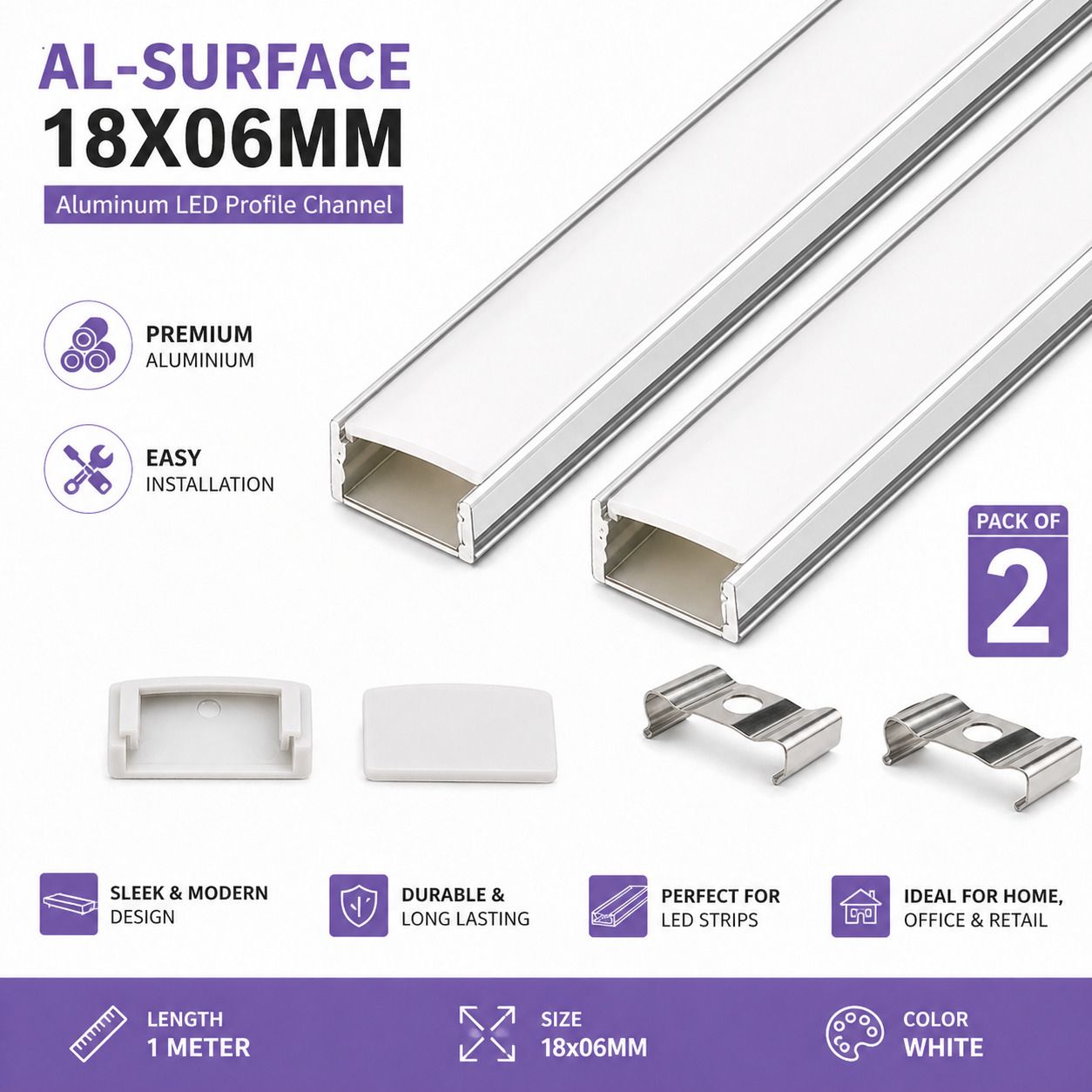 AL-SURFACE 18X06MM Aluminum 1meter Led Profile Channel LED Strip Light 0 W 1 cm Tube Light-image-6