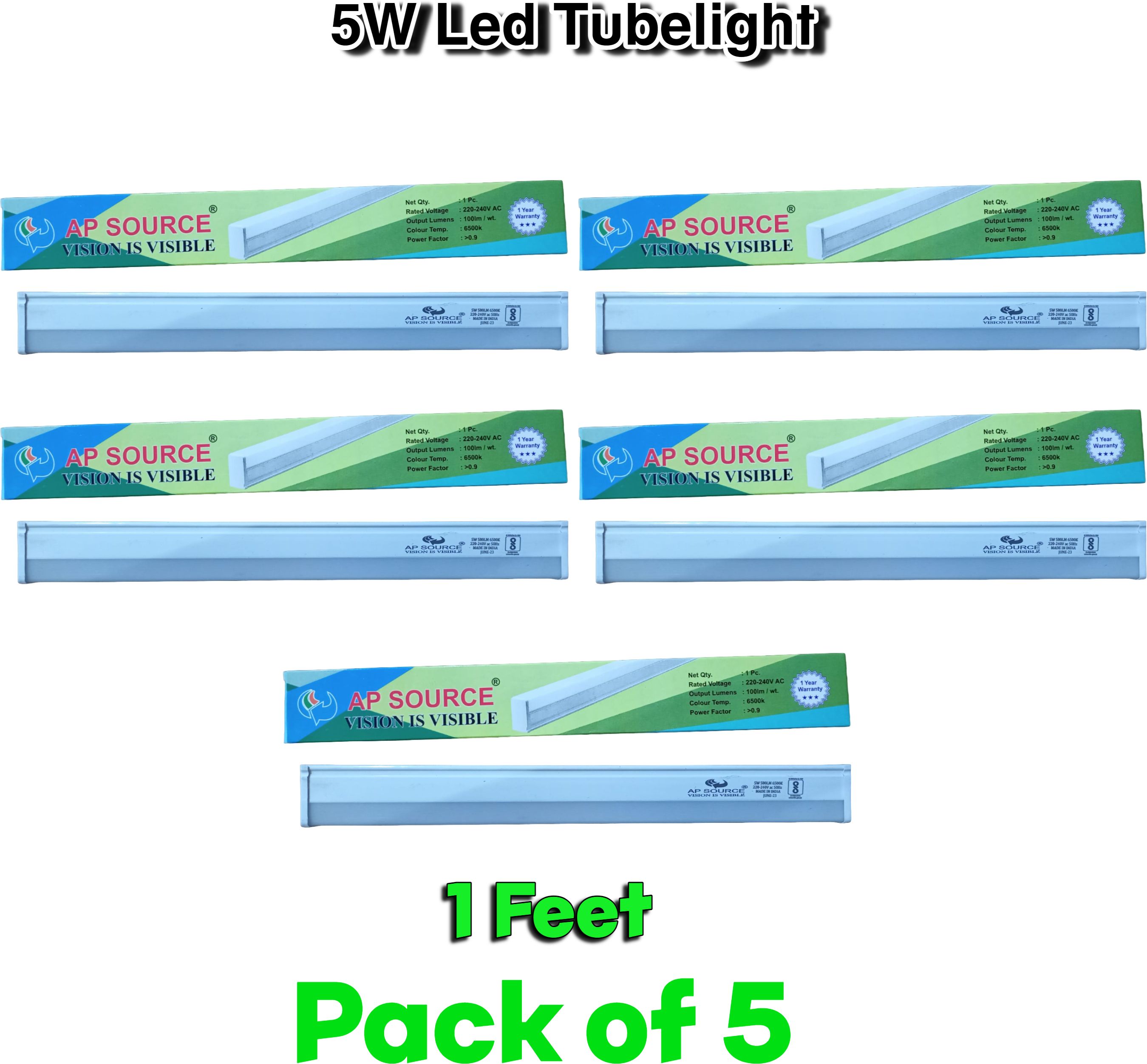 ap source 1 Ft 5 WATT LED Tube Light PACK OF 5 5 W 3 cm Tube Light-picture-4
