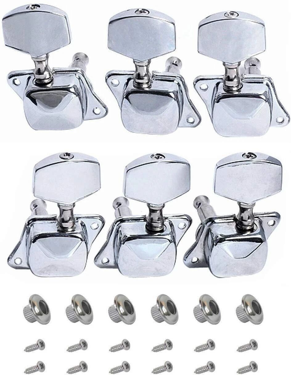 6 Sealed Locking Tunning Pegs Keys for Acoustic Guitar | 3 Left 3 Right Guitar Machine Heads Knobs with Strap Button Semi-Closed Locks Guitar Keys – Chrome Manual Analog Tuner-image-19