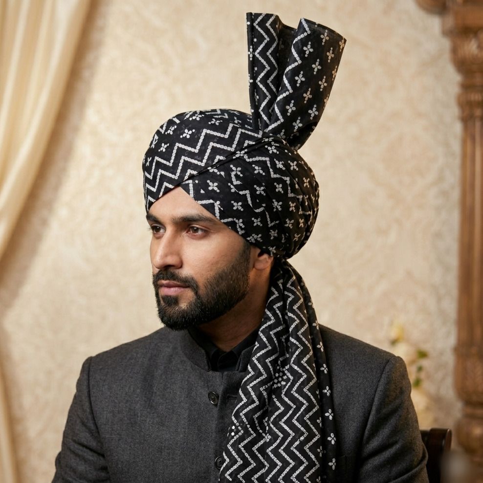 Imama Sharif Geometric Print Pagri-picture-17