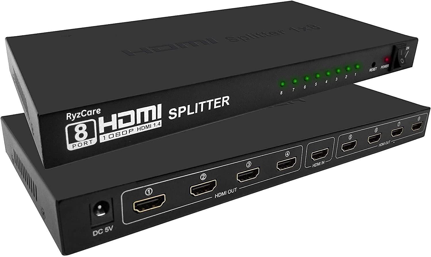 RyzCare TV-out Cable 1X8 8 Port Full HD HDMI Splitter Hub Repeater Amplifier 1080p 1 in 8 out-image-13