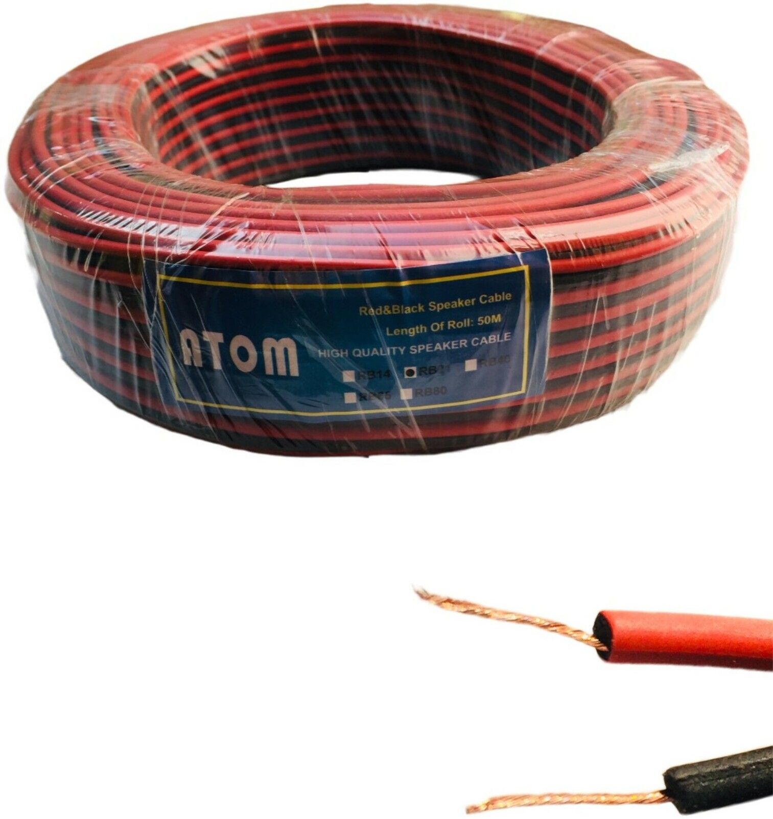 ATOM TV-out Cable 50 Meters-165 Feet Flexible Oxygen-Free Red Black RB21 Speaker Wire Cable-image-19