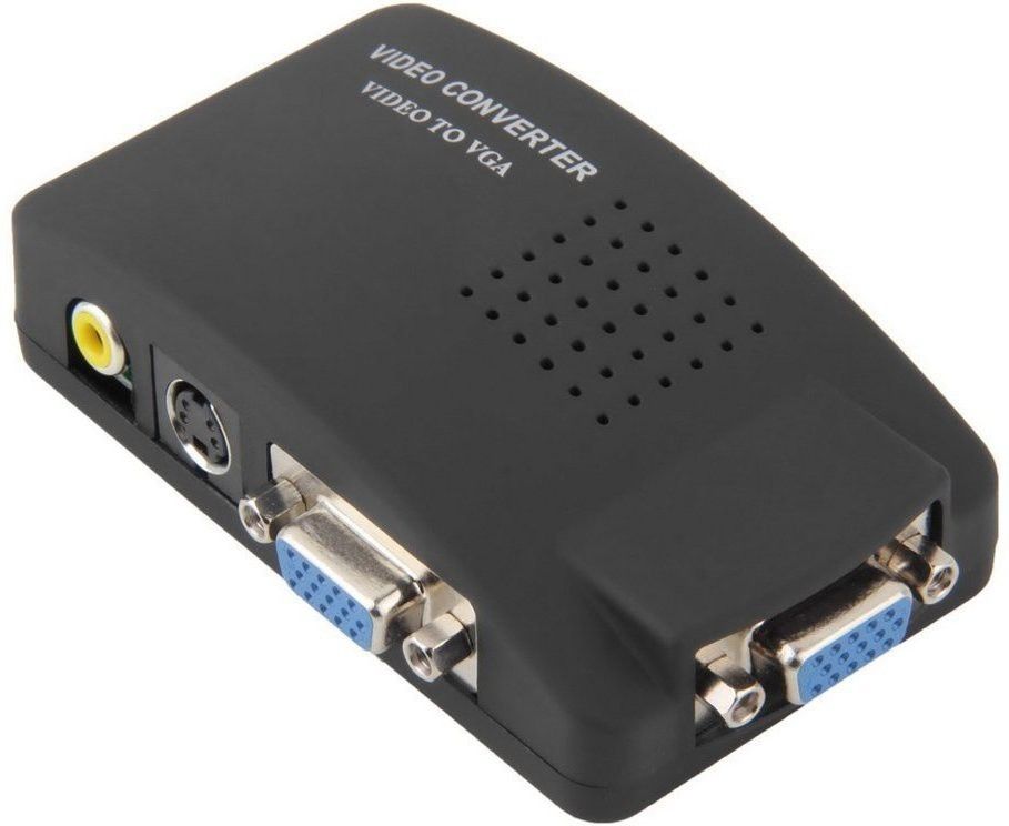 LipiWorld TV-out Cable TV AV S Video RCA Composite to VGA PC Monitor Converter Adapter Box PAL to VGA-Black-picture-12