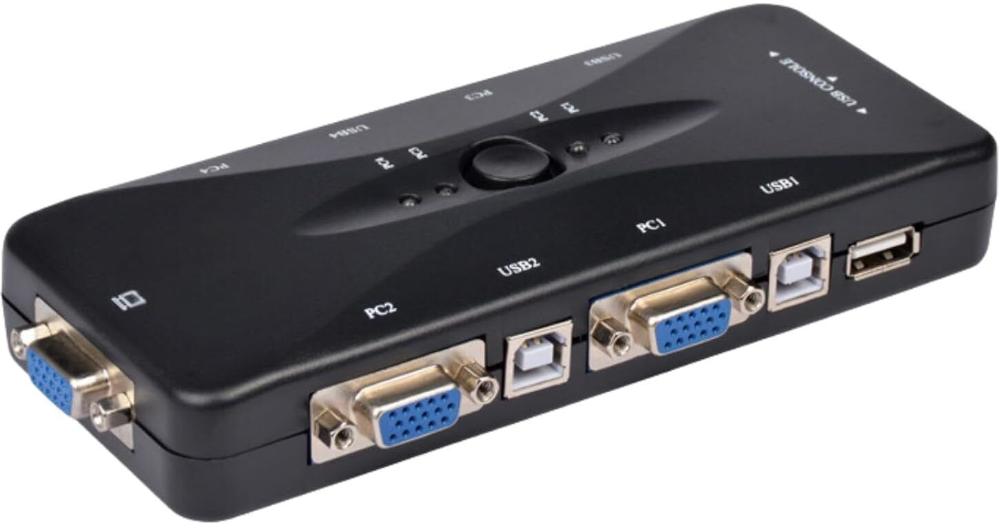 Akwor TV-out Cable 4 Port VGA USB KVM Switch with Manual Button for PC Keyboard Mouse Sharing-image-34