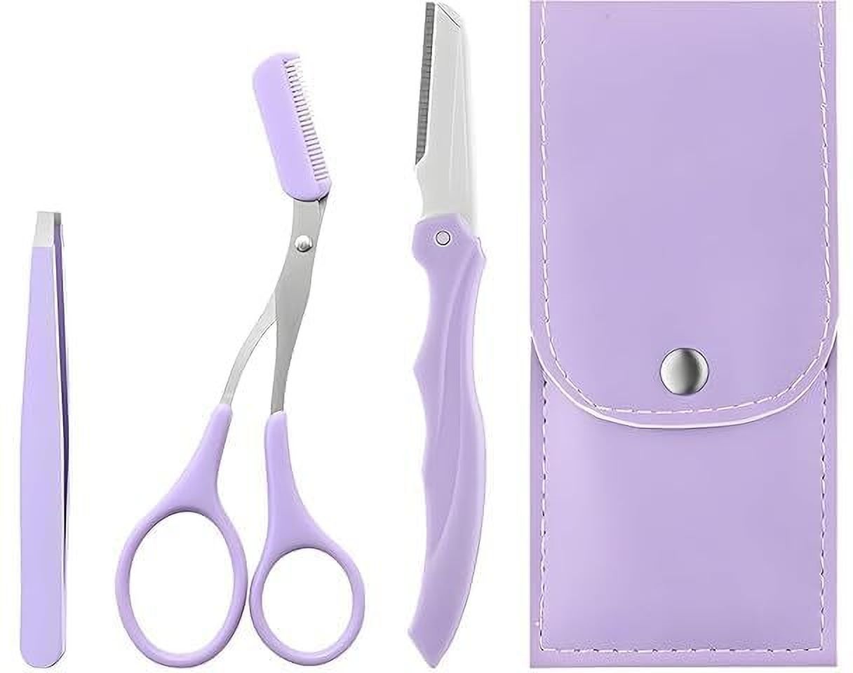 3-in-1 Eyebrow Grooming Kit with Eyebrow Razor, Scissor Comb & Tweezer (Purple), Women-image-8