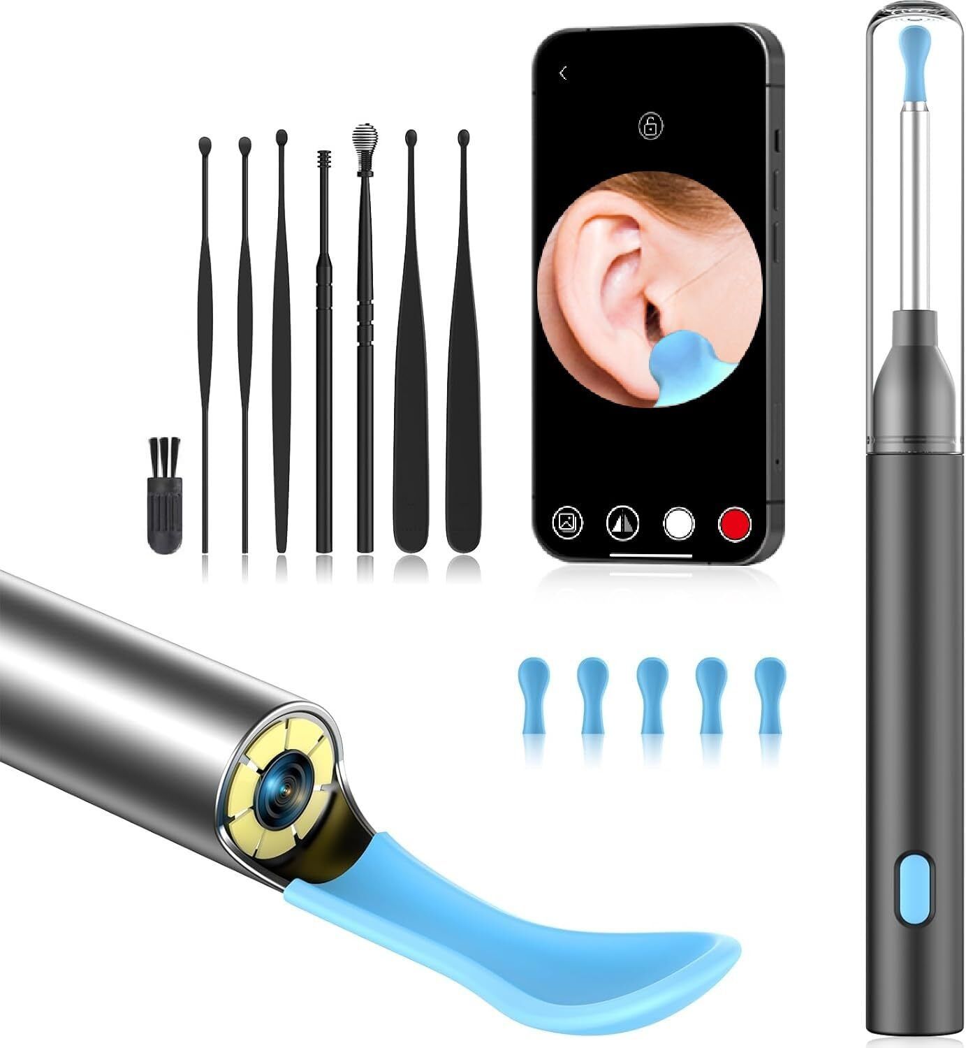 1PCS-Ear Wax Removal Kit with HD Camera Wifi Connection Reusable Endoscope Tool