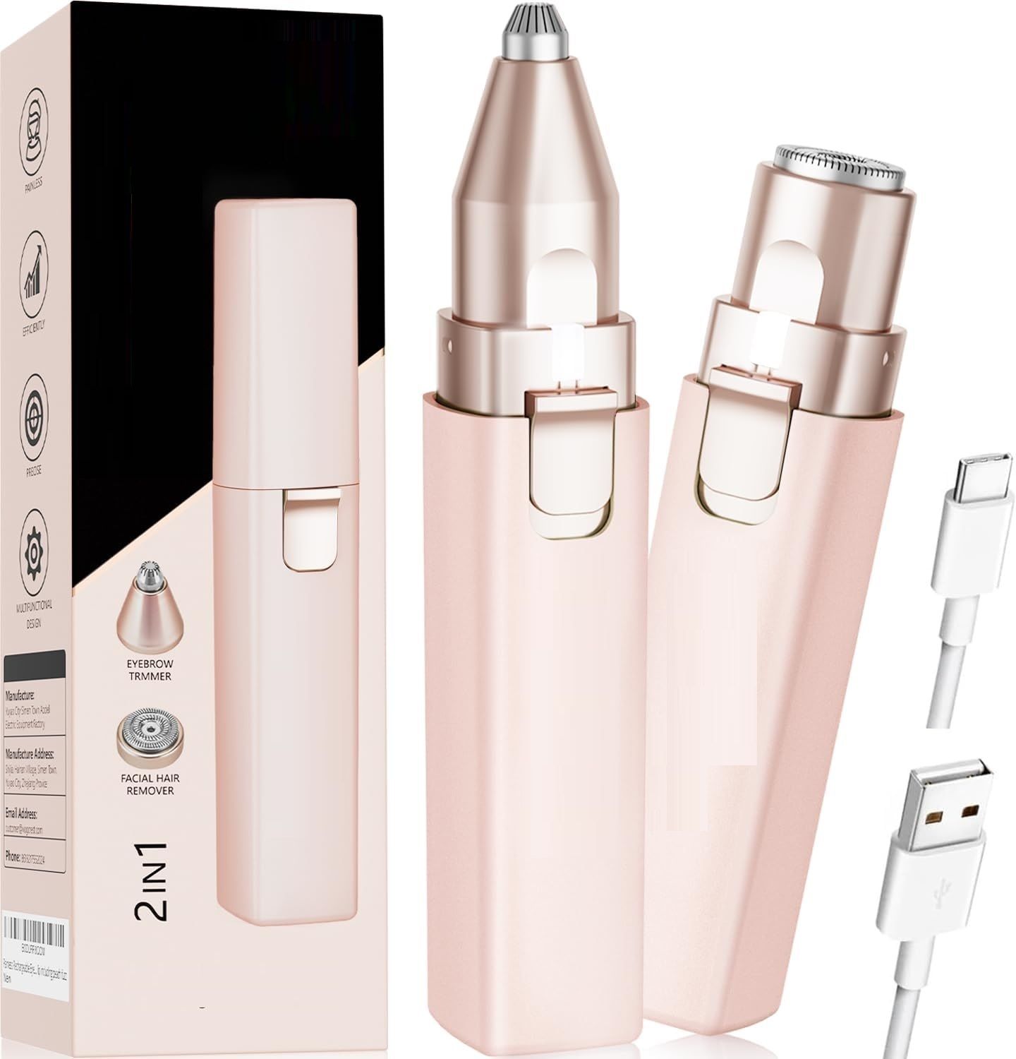 Eyebrow Trimmer for Women 2 in 1 Wireless USB Rechargeable Facial Hair Remover-image-14