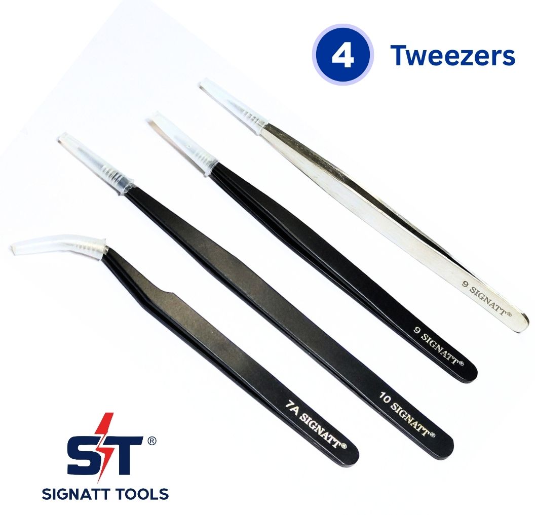 Signat 4pc Tweezer Set, ESD Tweezers for Mobile, Laptop, Electronics, Jewelry-image-37