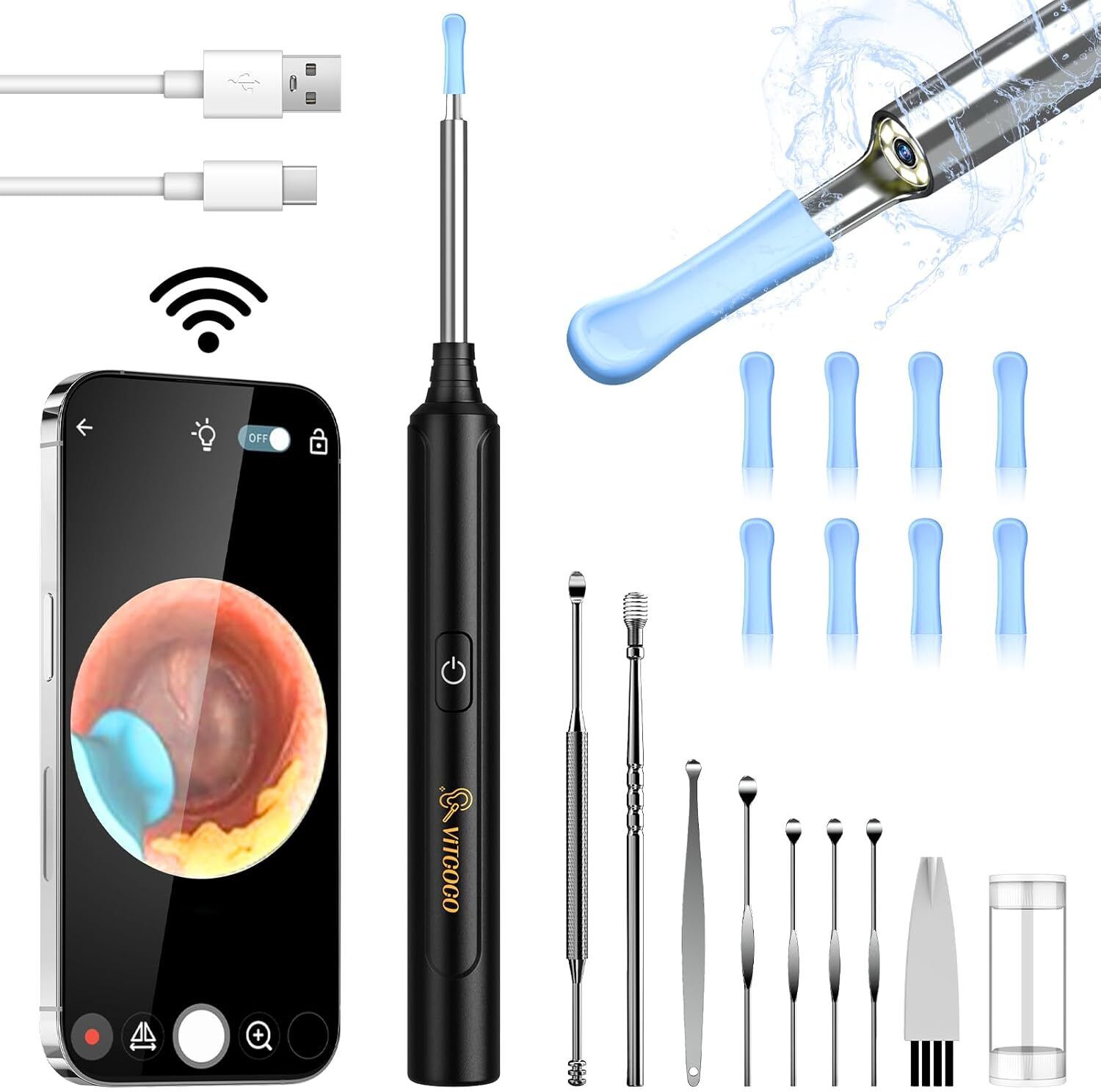 Ear Camera Otoscope with Light, Ear Cleaning Kit for Android & ios