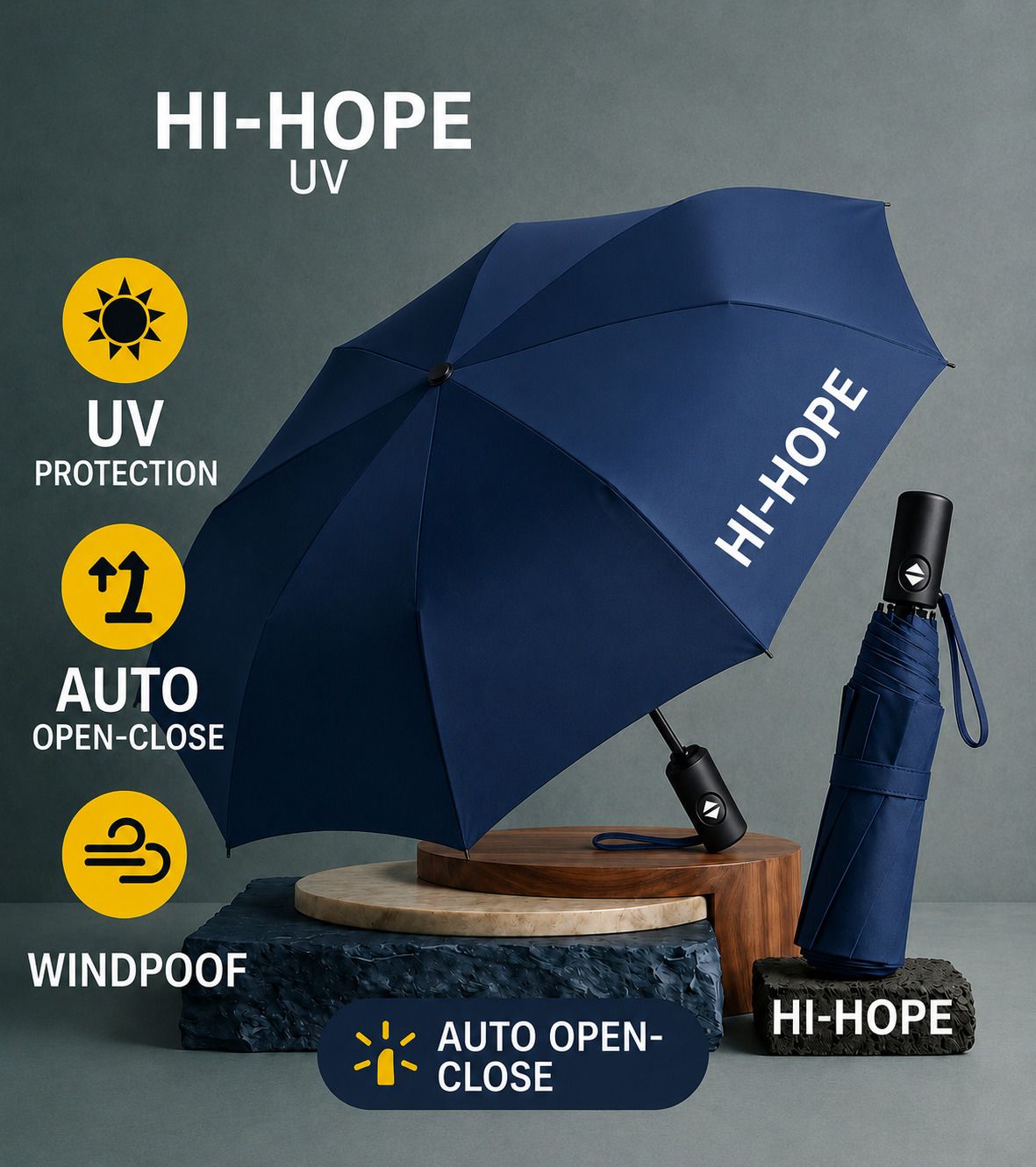 hi-hope Big Size Folding Umbrella | Auto Open And Close Windproof, Lightweight UV Umbrella-picture-16