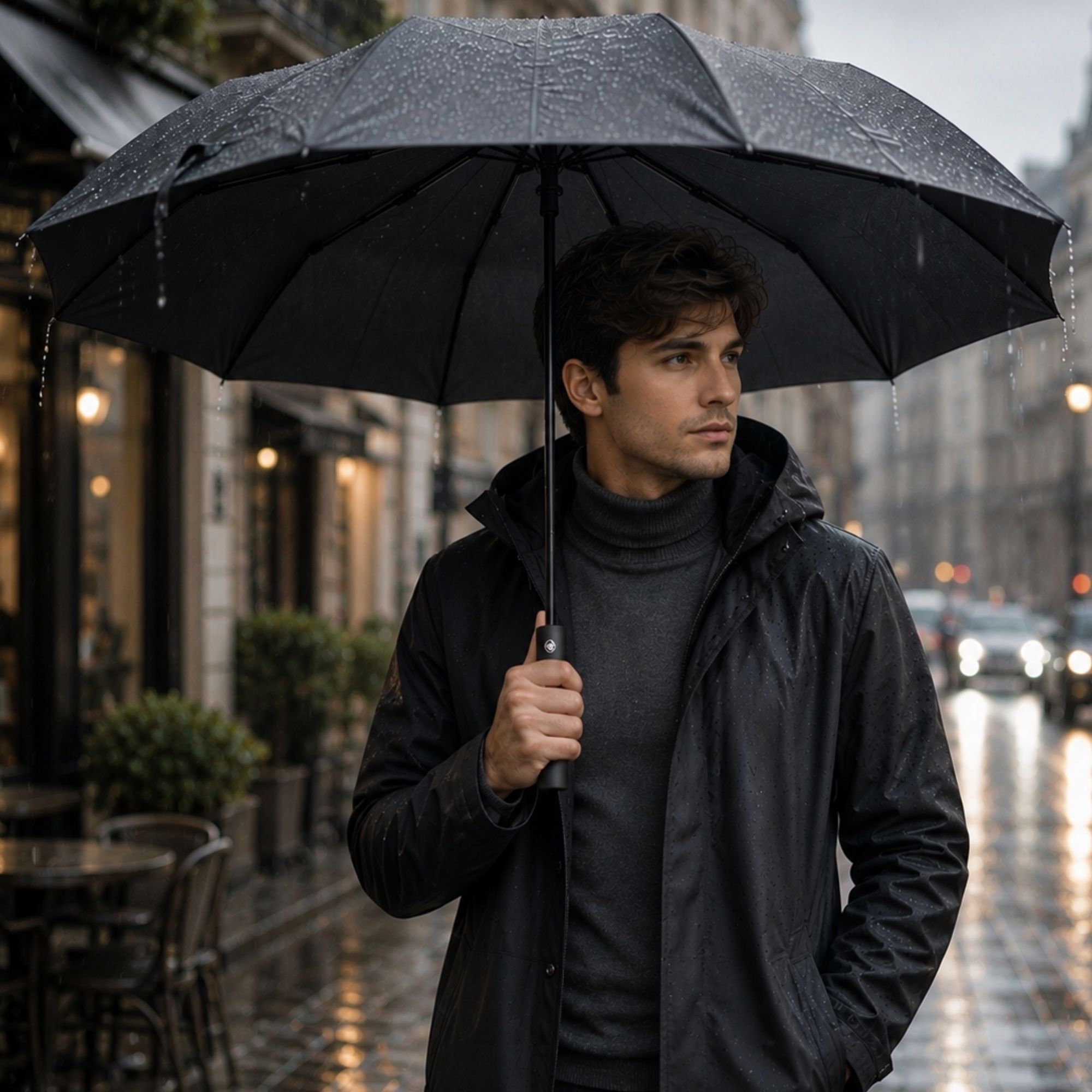 Auto Open & Close 10-Rib Windproof Foldable Umbrella (Black, 3-Fold-KR313) Umbrella-image-37