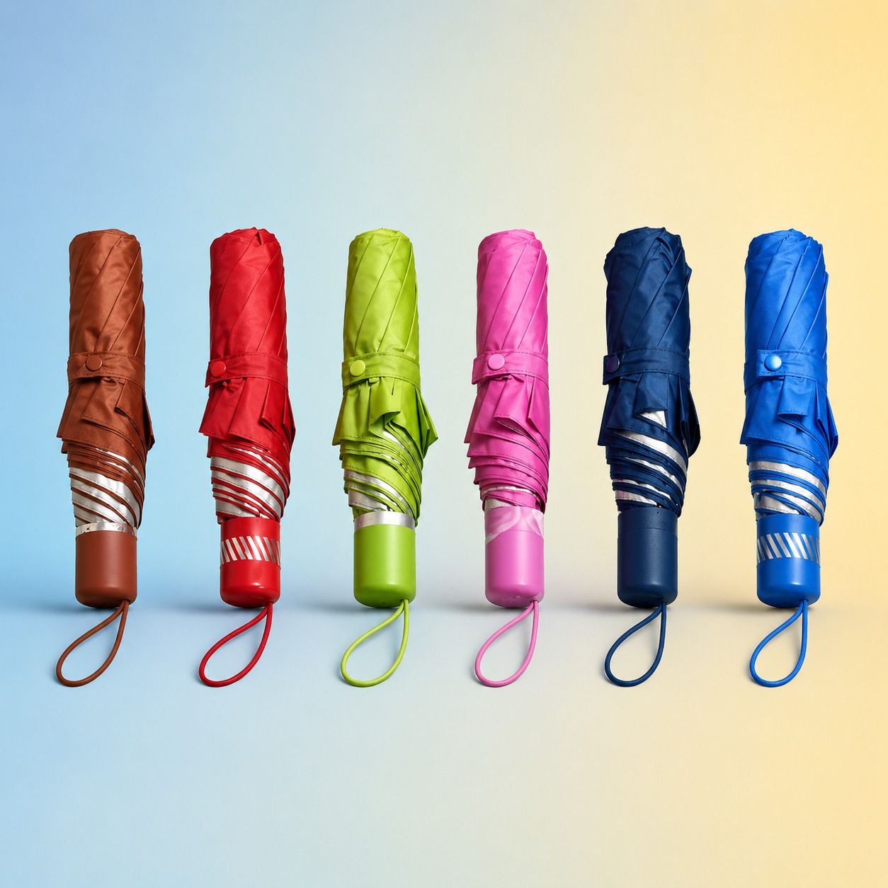 Premium Compact Foldable Umbrella with Stripe Detail & Wrist Strap Umbrella-image-16